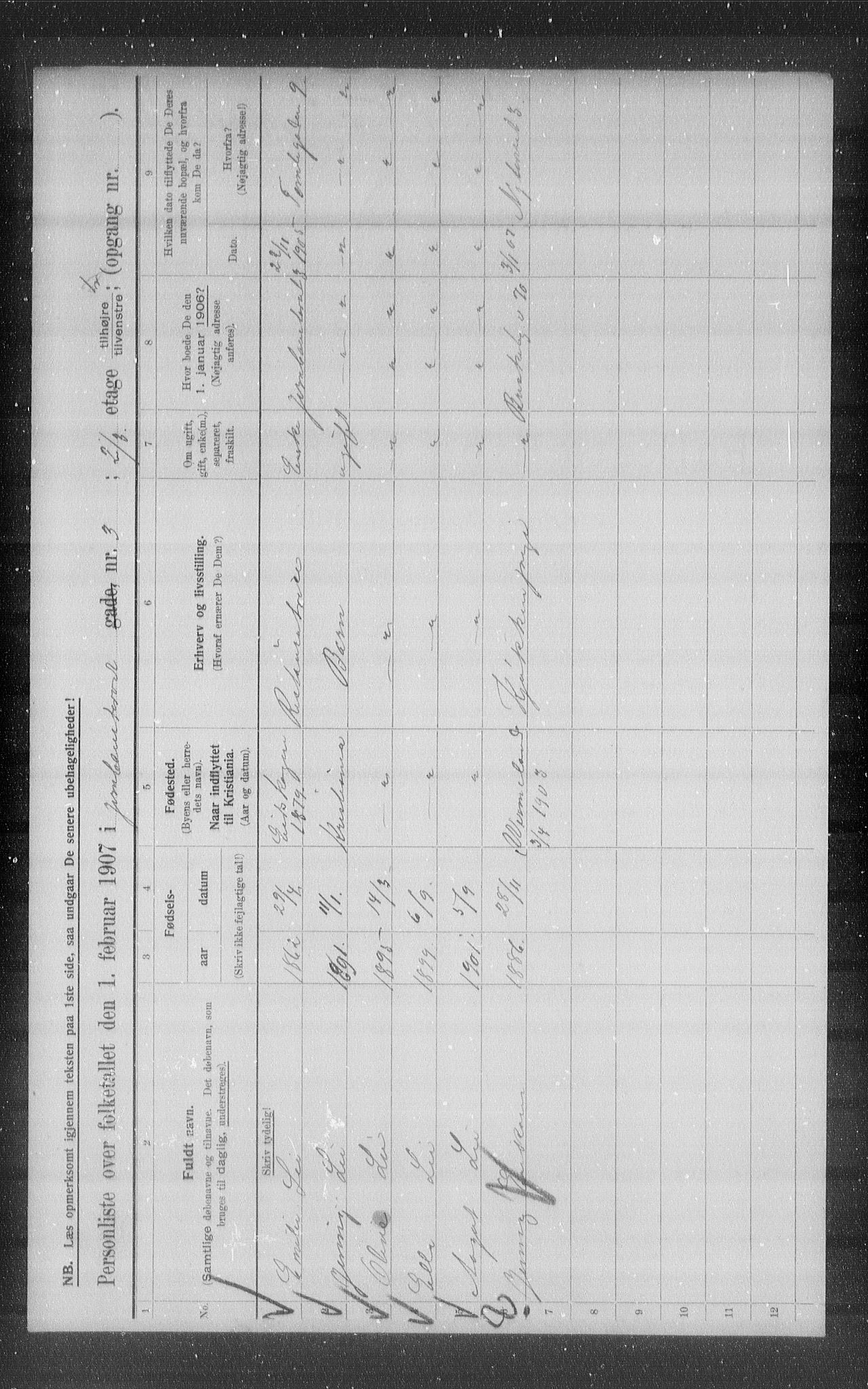 OBA, Kommunal folketelling 1.2.1907 for Kristiania kjøpstad, 1907, s. 23901