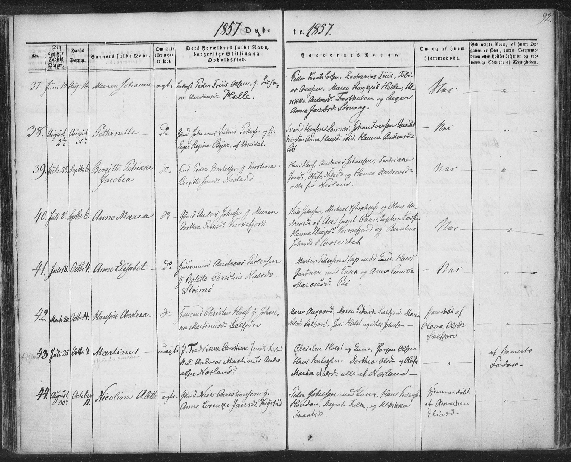 Ministerialprotokoller, klokkerbøker og fødselsregistre - Nordland, AV/SAT-A-1459/885/L1202: Ministerialbok nr. 885A03, 1838-1859, s. 92