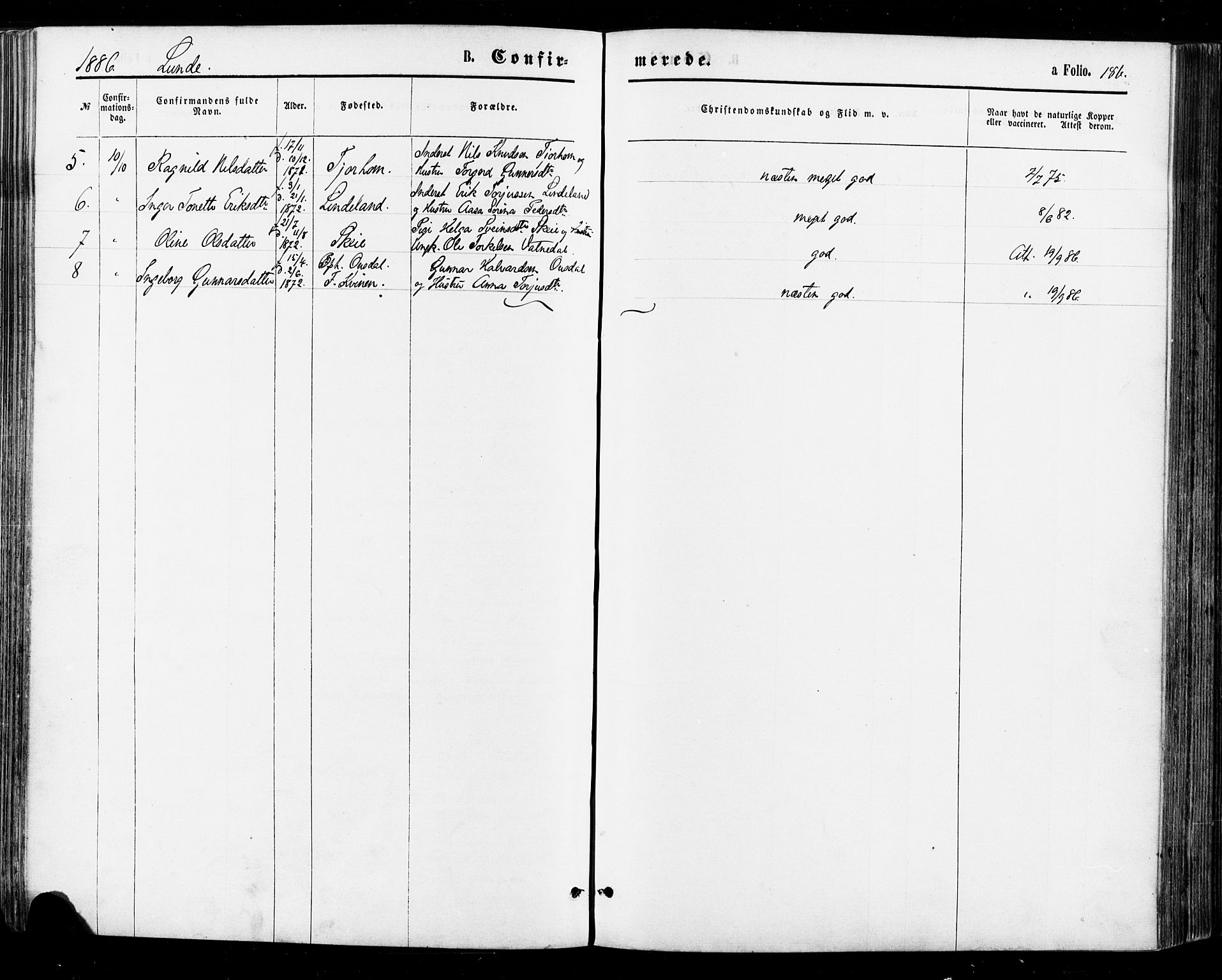 Sirdal sokneprestkontor, AV/SAK-1111-0036/F/Fa/Fab/L0003: Ministerialbok nr. A 3, 1874-1886, s. 186