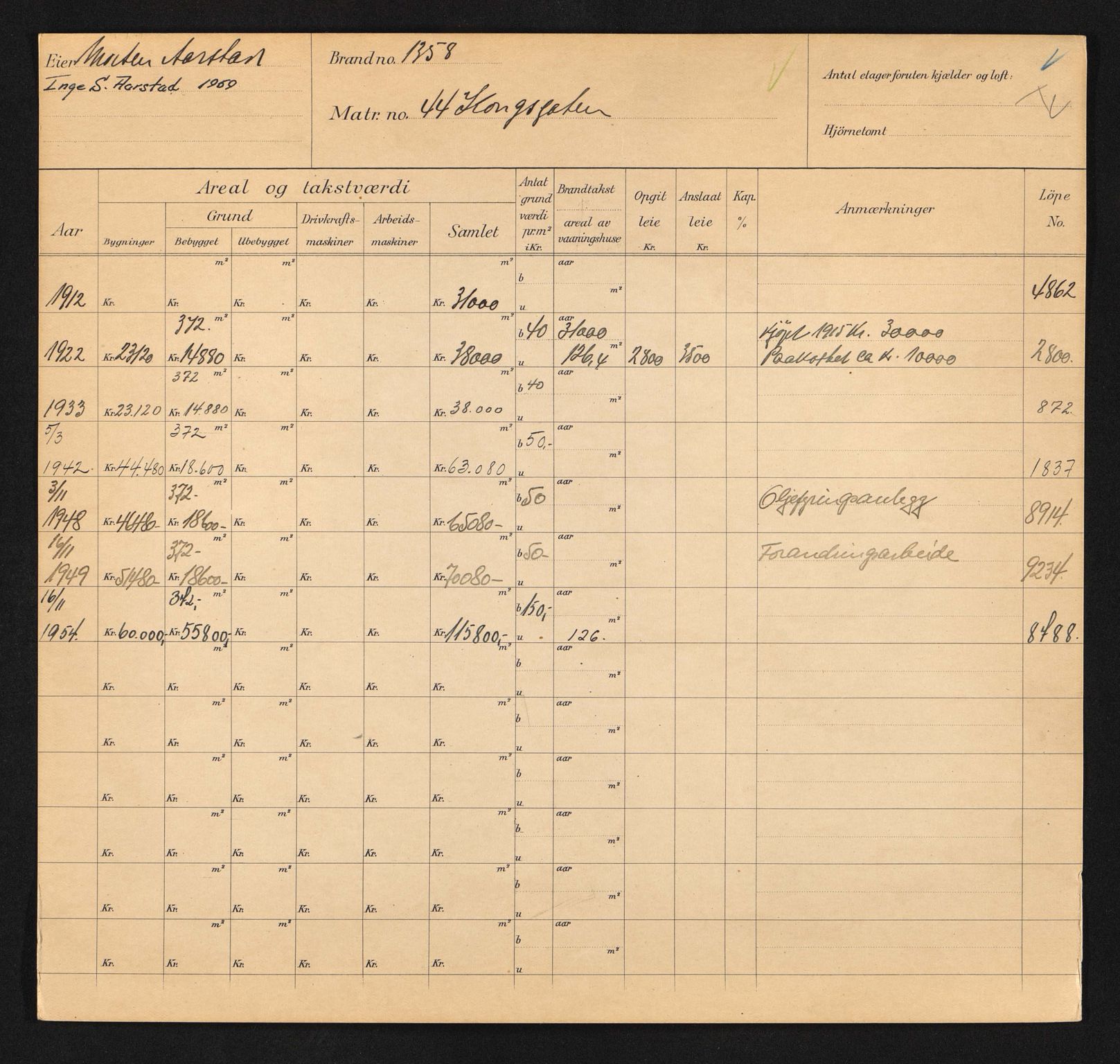 Stavanger kommune. Skattetakstvesenet, BYST/A-0440/F/Fa/Faa/L0026/0002: Skattetakstkort / Kongsgata 36 - 74a