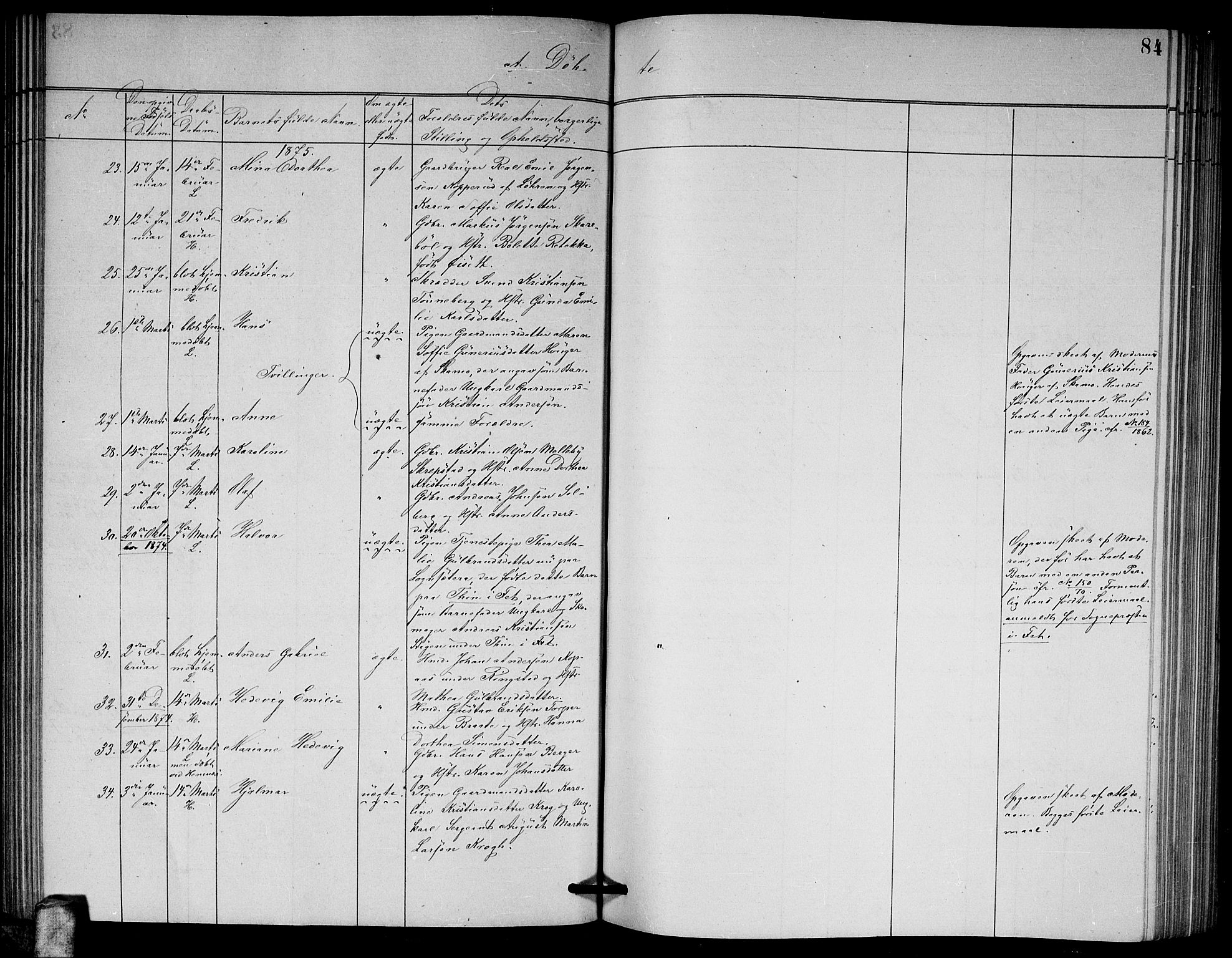 Høland prestekontor Kirkebøker, AV/SAO-A-10346a/G/Ga/L0006: Klokkerbok nr. I 6, 1869-1879, s. 84