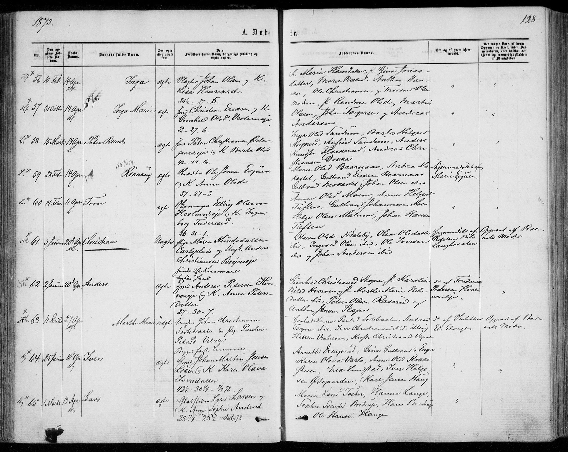 Norderhov kirkebøker, AV/SAKO-A-237/F/Fa/L0013: Ministerialbok nr. 13, 1866-1874, s. 128