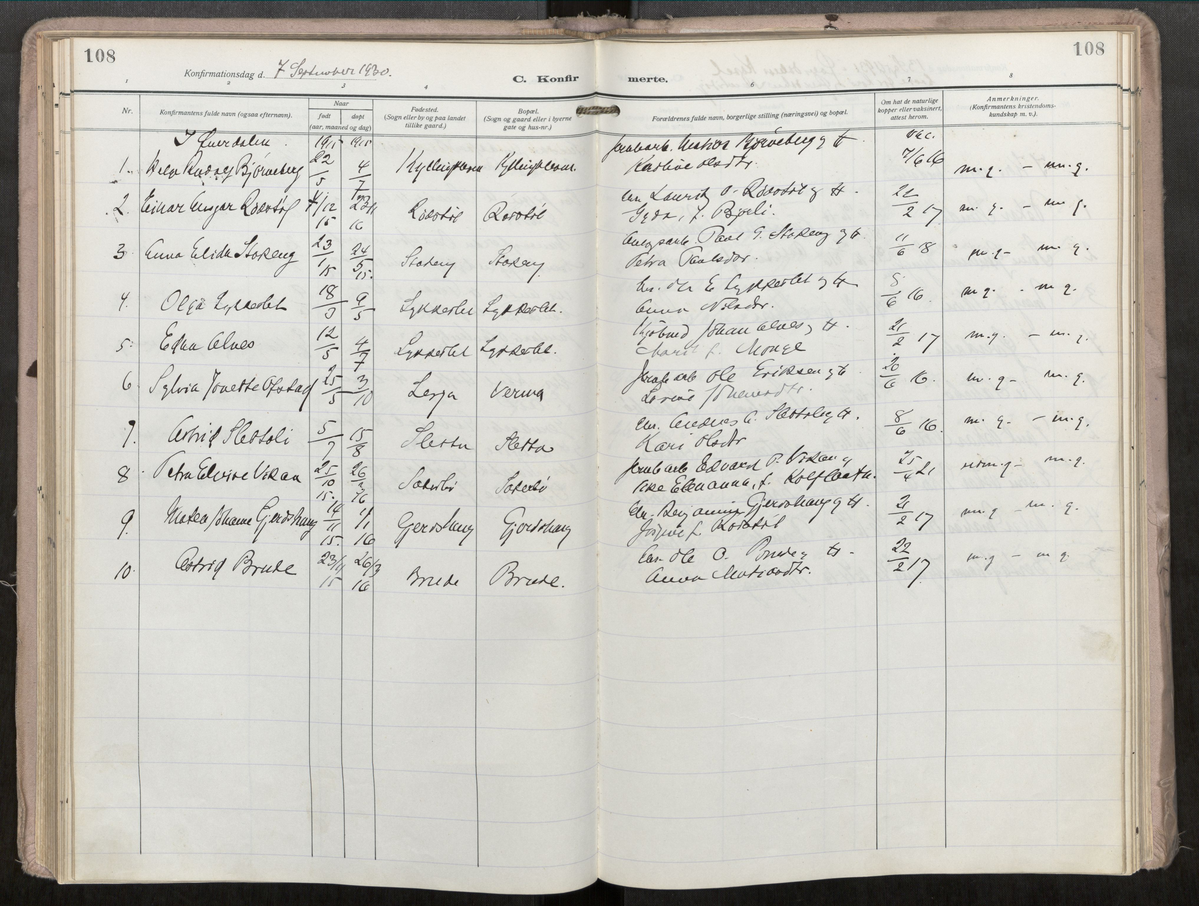 Ministerialprotokoller, klokkerbøker og fødselsregistre - Møre og Romsdal, AV/SAT-A-1454/546/L0601: Ministerialbok nr. 546A04, 1919-1956, s. 108