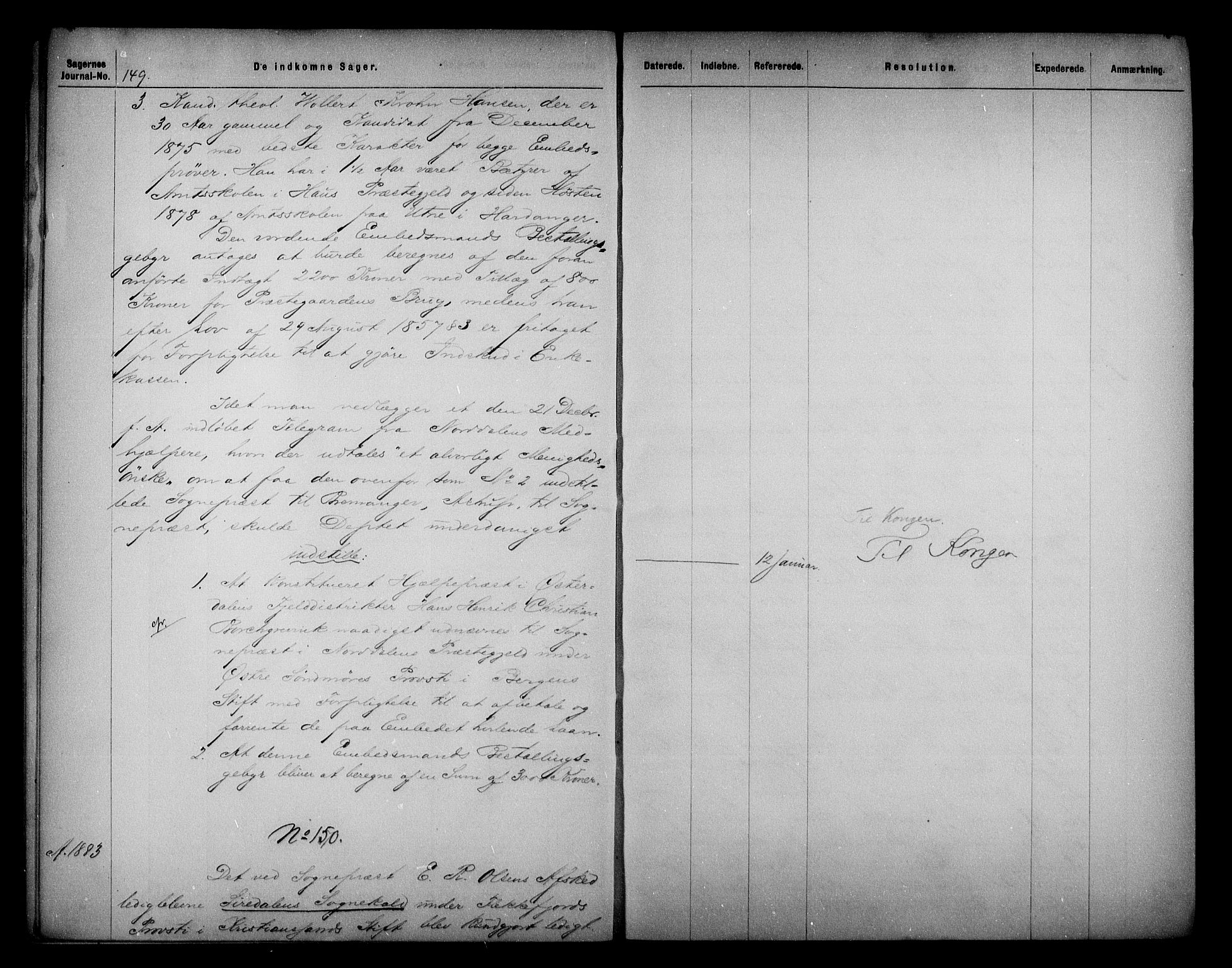 Kirke- og undervisningsdepartementet, Kontoret  for kirke og geistlighet A, AV/RA-S-1007/A/Aa/L0220: Referatprotokoll bd. 2. Ref.nr. 144-218, 1883