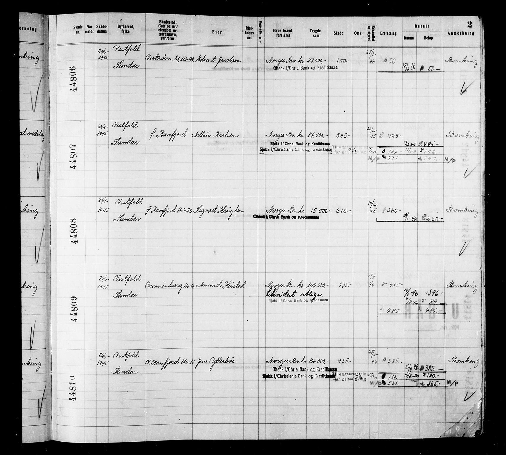 Krigsskadetrygdene for bygninger og løsøre, RA/S-1548/V/L0039: Bygning, branntrygdet., 1940-1945, s. 2