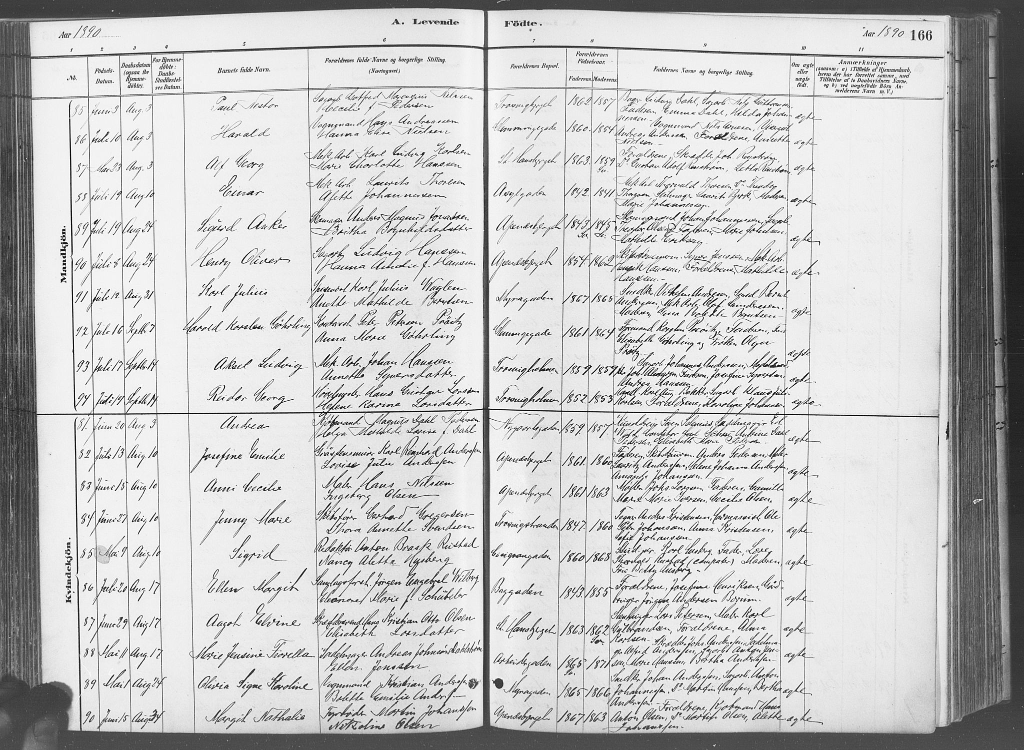 Fredrikstad domkirkes prestekontor Kirkebøker, AV/SAO-A-10906/G/Ga/L0003: Klokkerbok nr. 3, 1880-1900, s. 166