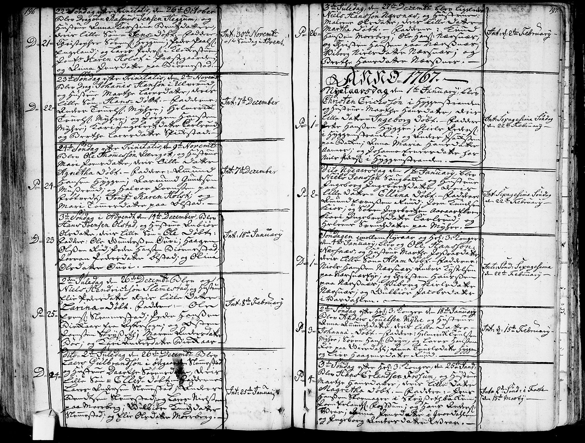 Røyken kirkebøker, SAKO/A-241/G/Ga/L0001: Klokkerbok nr. 1, 1740-1768, s. 196-197