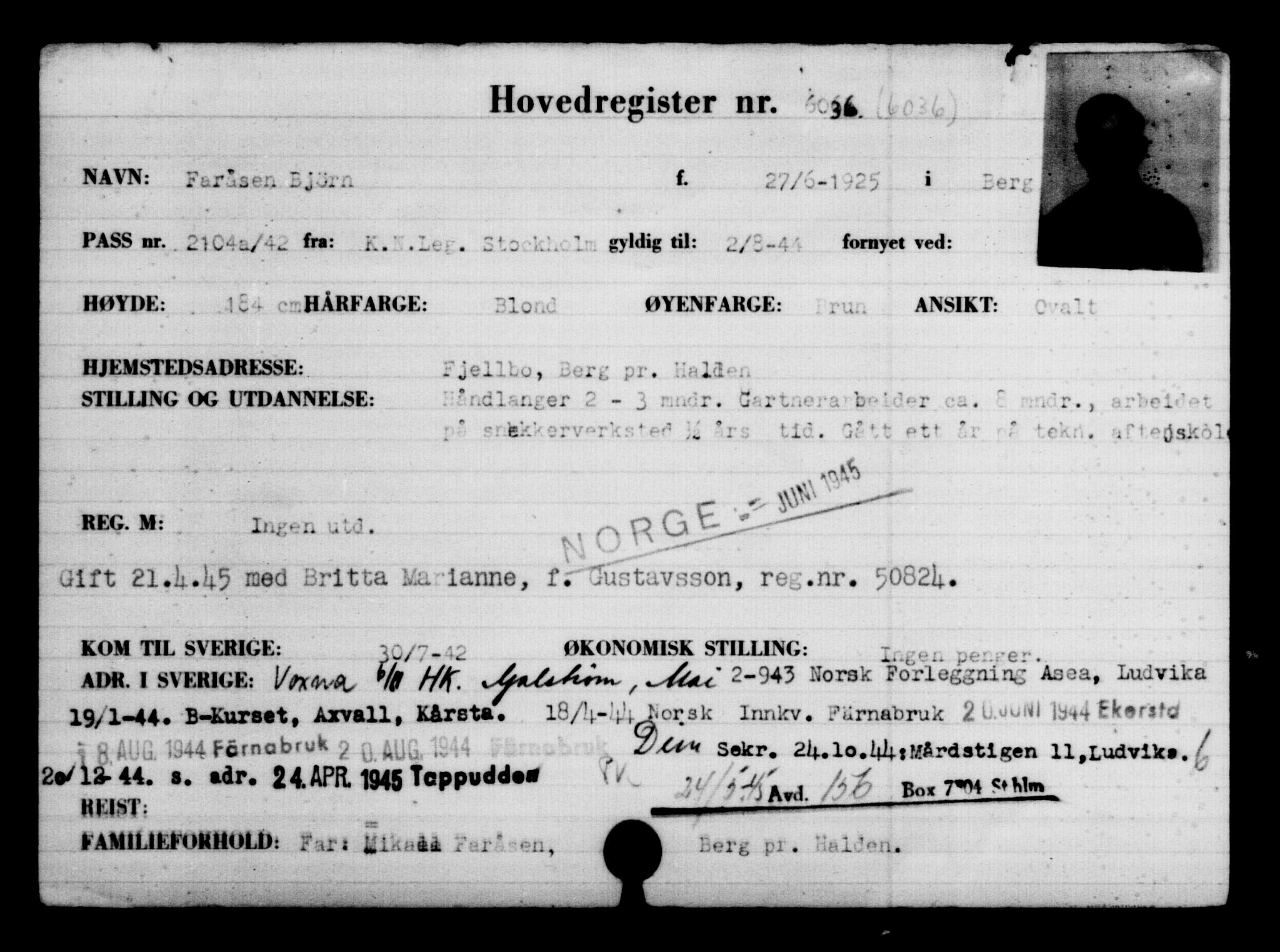 Den Kgl. Norske Legasjons Flyktningskontor, AV/RA-S-6753/V/Va/L0004: Kjesäterkartoteket.  Flyktningenr. 3496-6610, 1940-1945, s. 2973