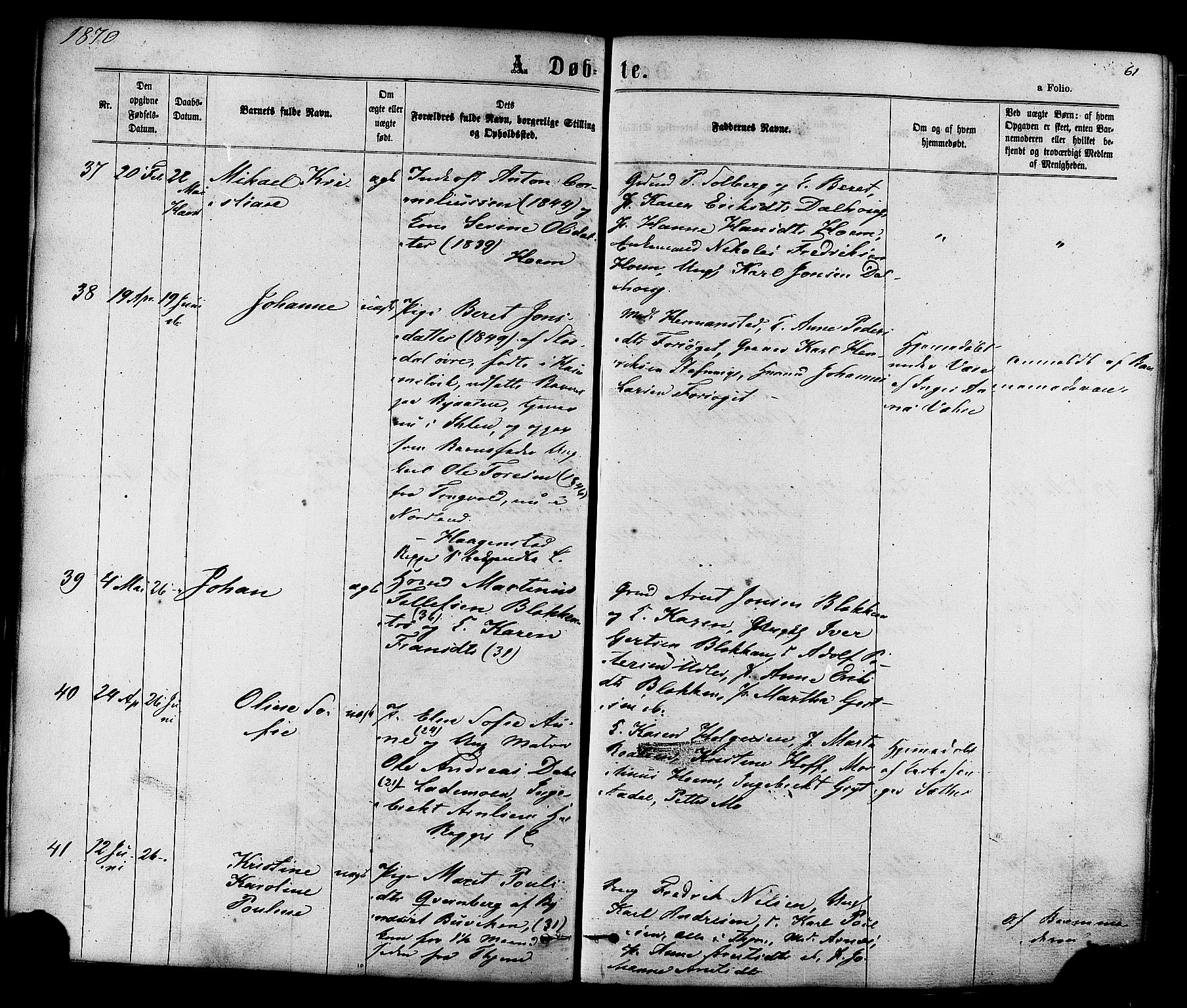 Ministerialprotokoller, klokkerbøker og fødselsregistre - Sør-Trøndelag, SAT/A-1456/606/L0293: Ministerialbok nr. 606A08, 1866-1877, s. 61