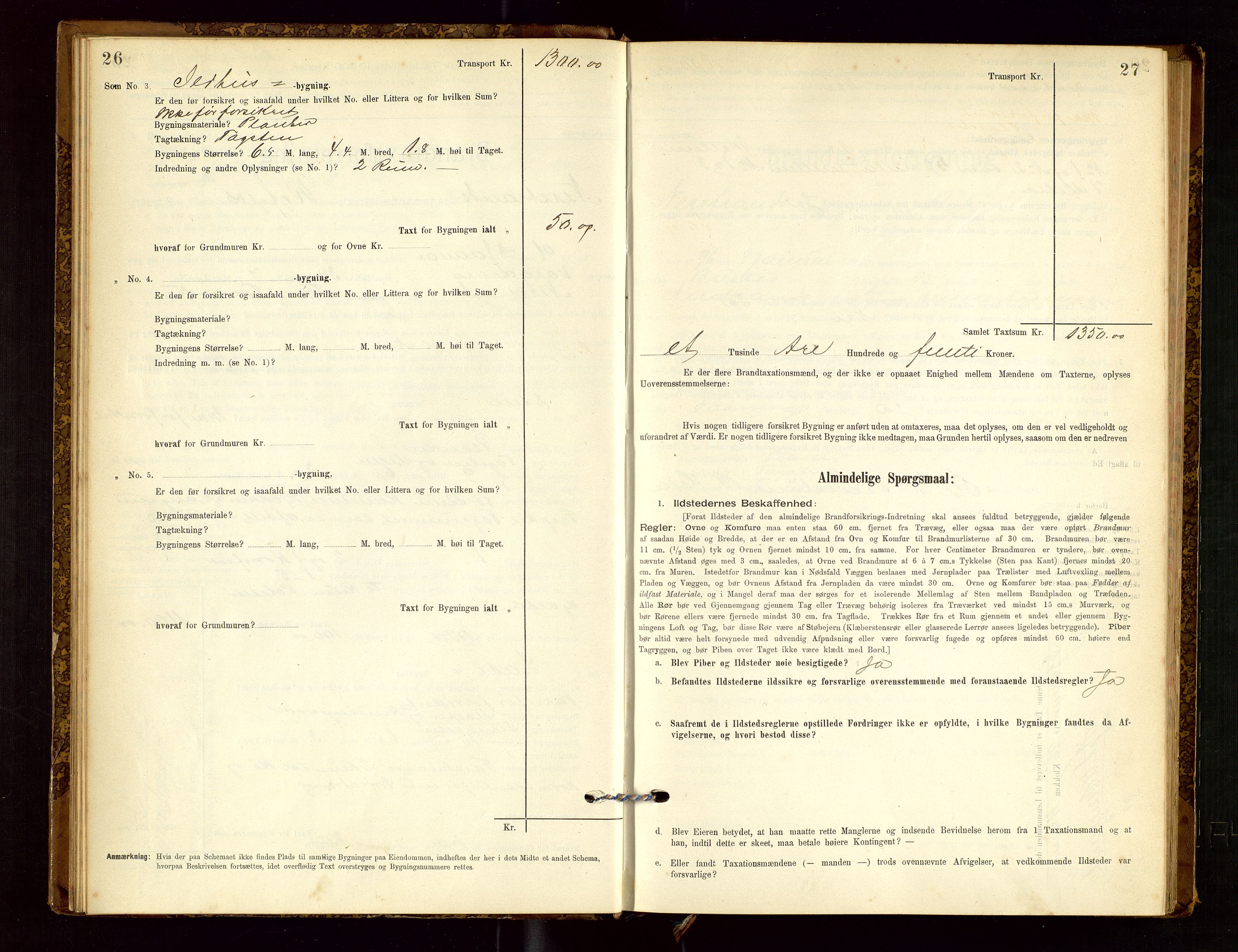 Nedstrand lensmannskontor, SAST/A-100236/Gob/L0001: "Brandtaxationsprotokol for Nerstrand Lensmandsdistrikt Ryfylke fogderi", 1895-1915, s. 26-27