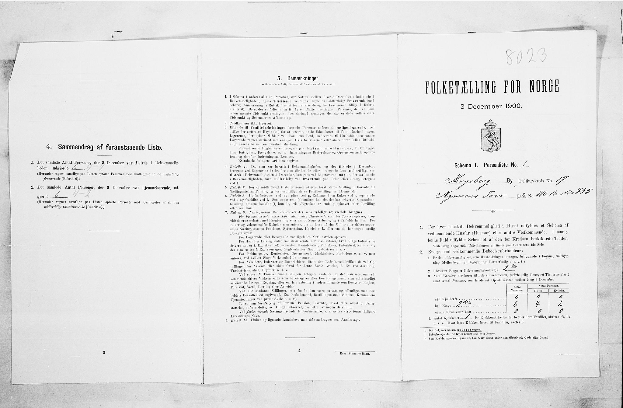 RA, Folketelling 1900 for 0604 Kongsberg kjøpstad, 1900, s. 3422