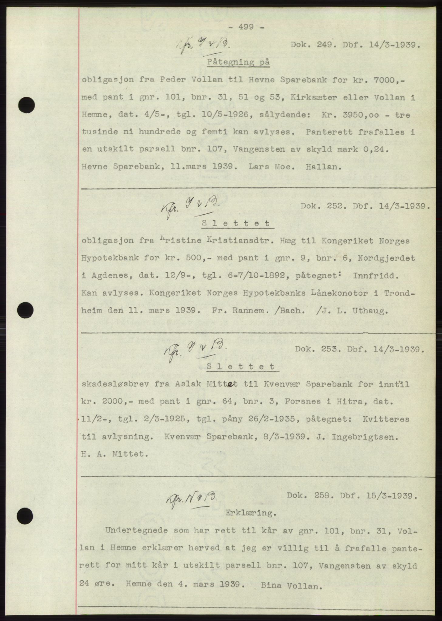 Hitra sorenskriveri, AV/SAT-A-0018/2/2C/2Ca: Pantebok nr. C1, 1936-1945, Dagboknr: 249/1939