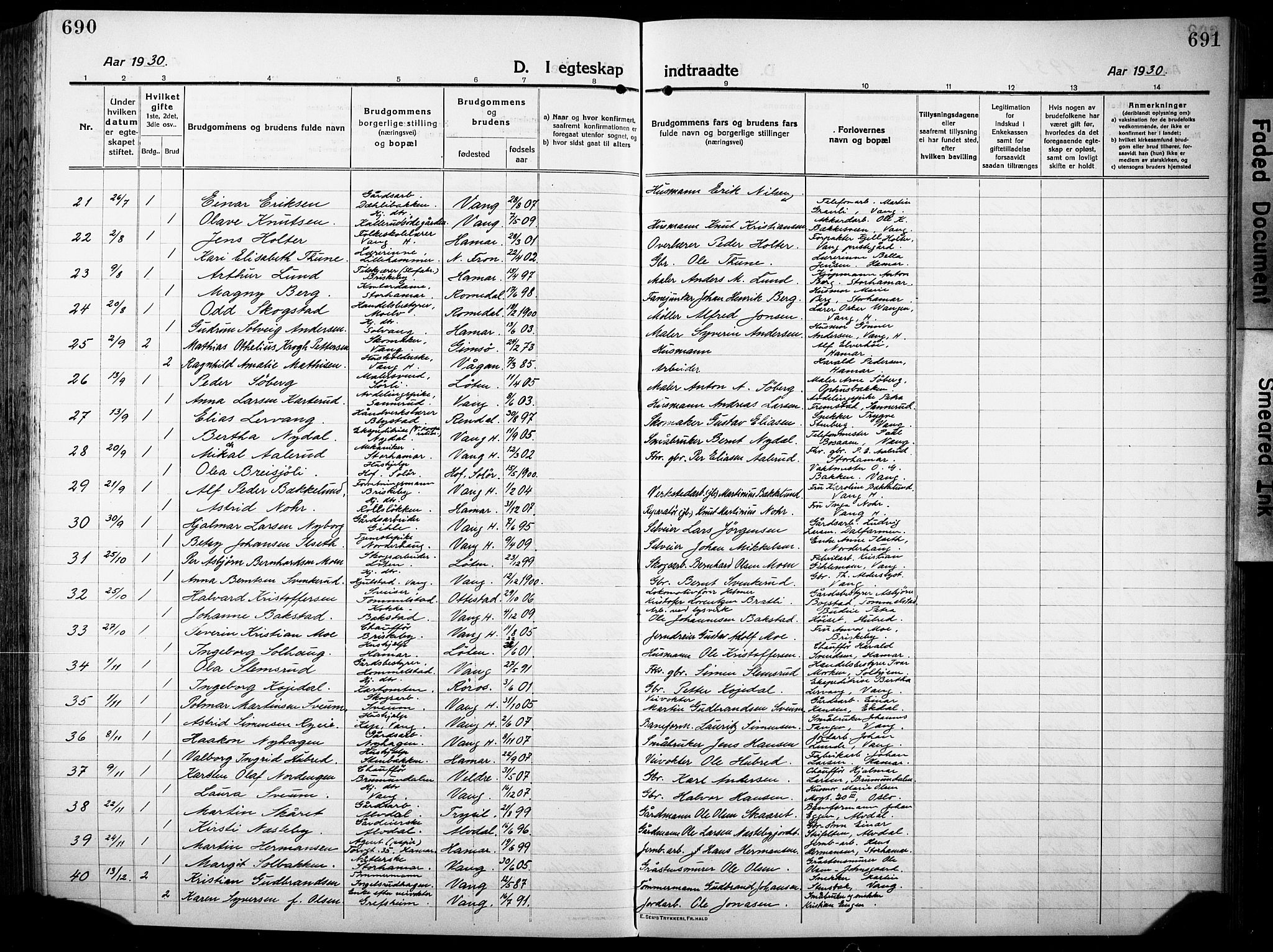 Vang prestekontor, Hedmark, AV/SAH-PREST-008/H/Ha/Hab/L0015: Klokkerbok nr. 15, 1915-1933, s. 690-691