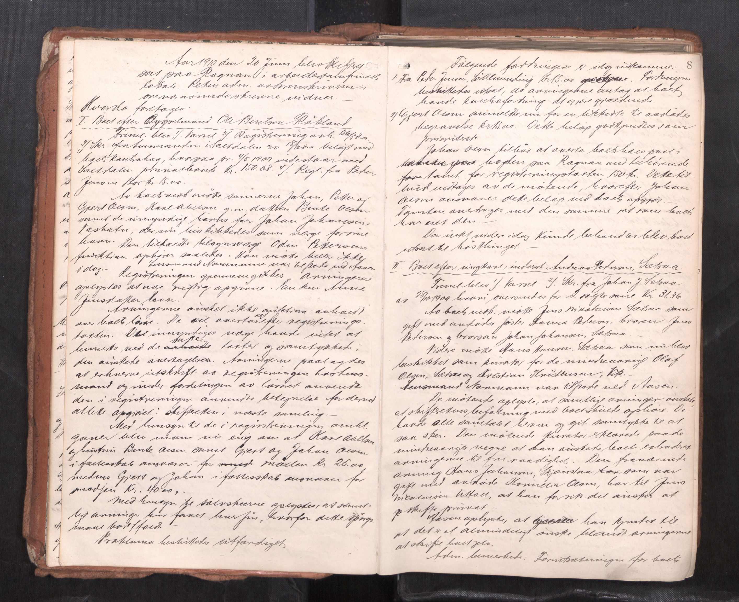 Salten sorenskriveri, AV/SAT-A-4578/1/3/3B/L0012: Skiftebehandlingsprotokoll, 1910-1915, s. 8
