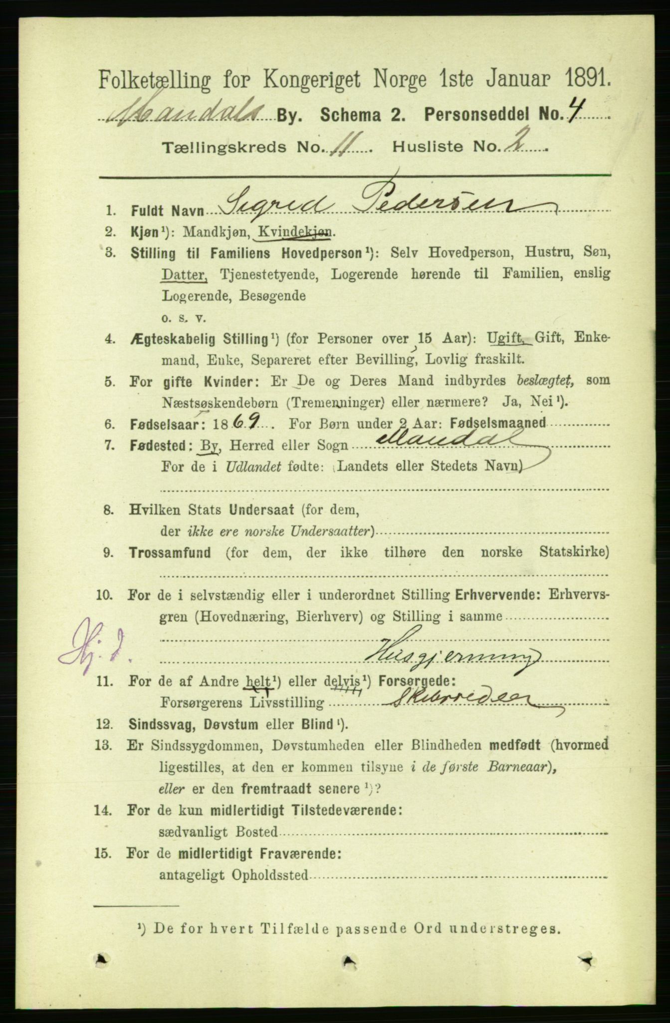 RA, Folketelling 1891 for 1002 Mandal ladested, 1891, s. 2784