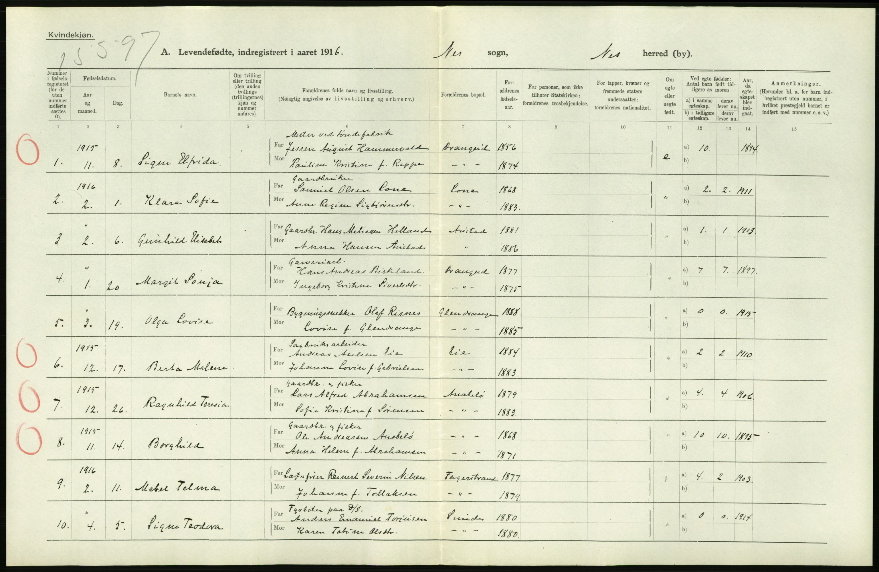 Statistisk sentralbyrå, Sosiodemografiske emner, Befolkning, AV/RA-S-2228/D/Df/Dfb/Dfbf/L0027: Lister og Mandals amt: Levendefødte menn og kvinner. Bygder og byer., 1916, s. 30