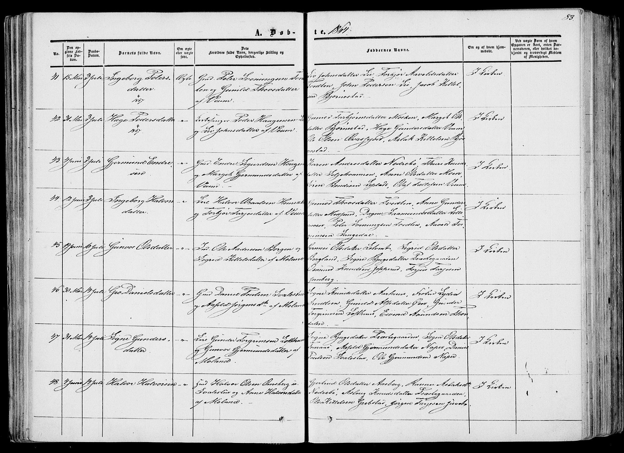 Fyresdal kirkebøker, AV/SAKO-A-263/F/Fa/L0005: Ministerialbok nr. I 5, 1855-1871, s. 83