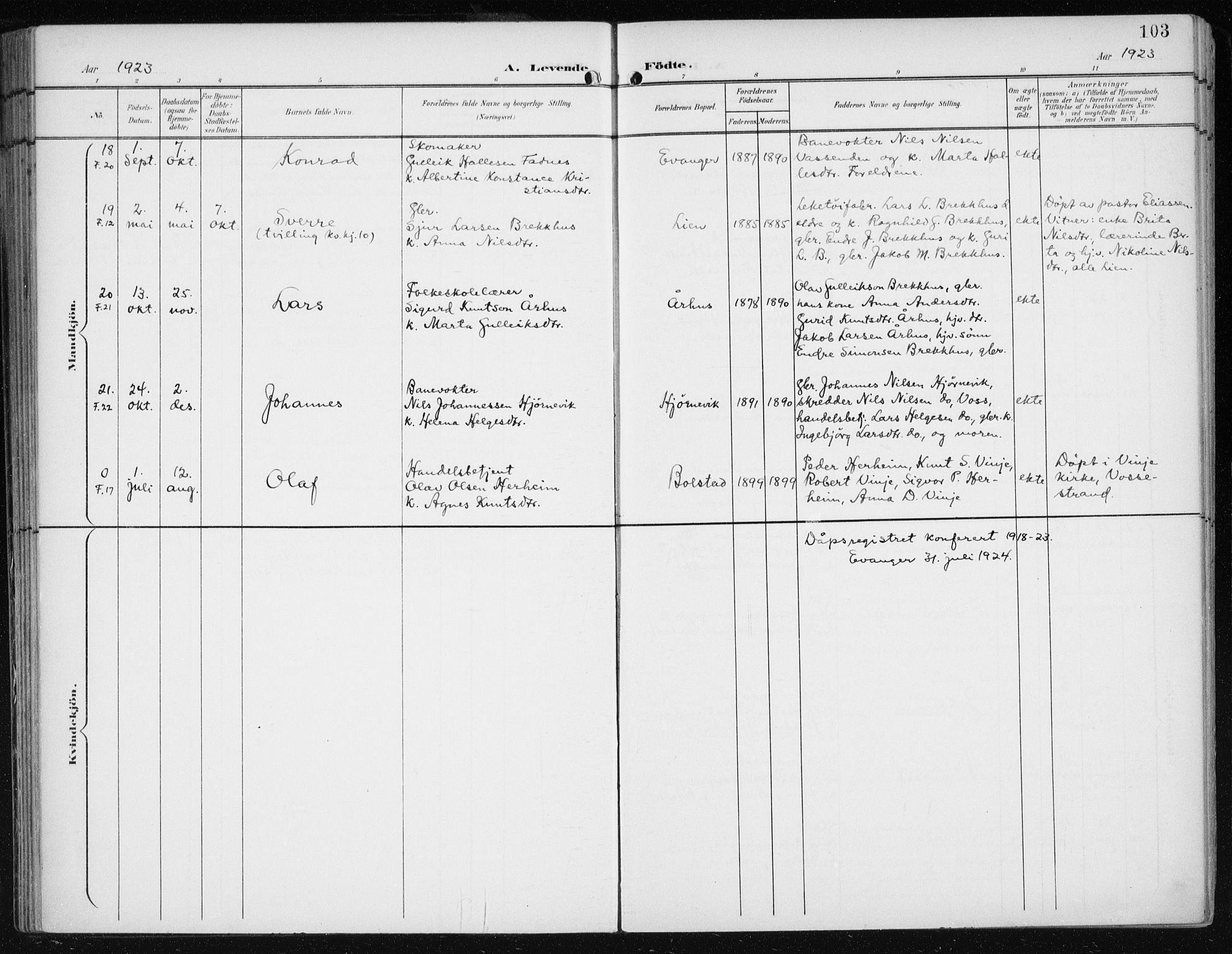 Evanger sokneprestembete, AV/SAB-A-99924: Ministerialbok nr. A  3, 1900-1930, s. 103