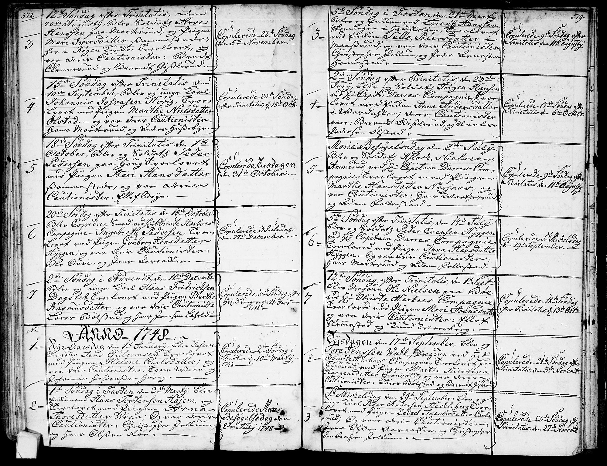 Røyken kirkebøker, AV/SAKO-A-241/G/Ga/L0001: Klokkerbok nr. 1, 1740-1768, s. 578-579