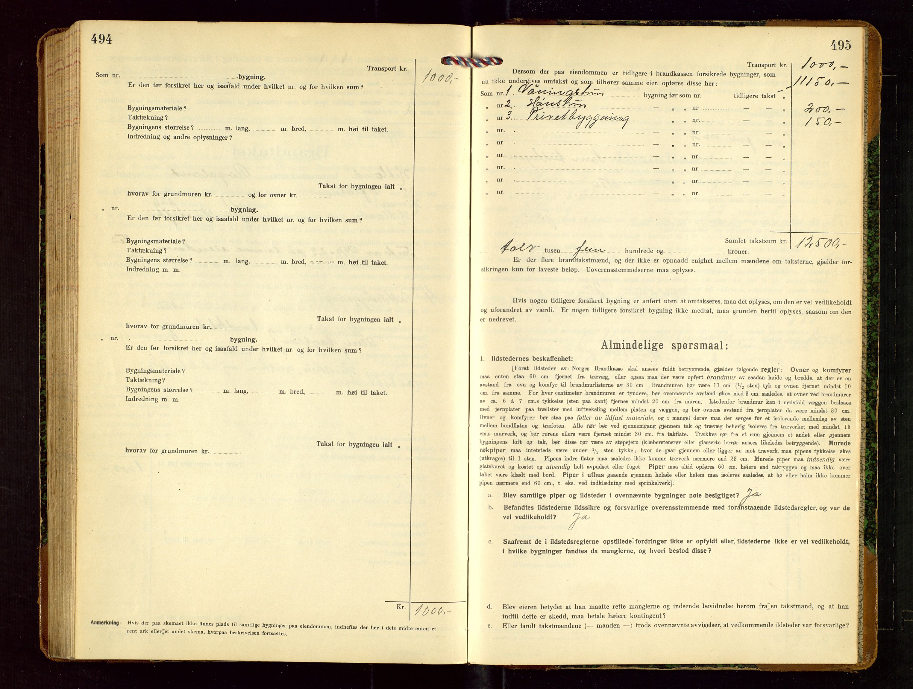 Hetland lensmannskontor, SAST/A-100101/Gob/L0002: "Brandtakstprotokol", 1918-1932, s. 494-495