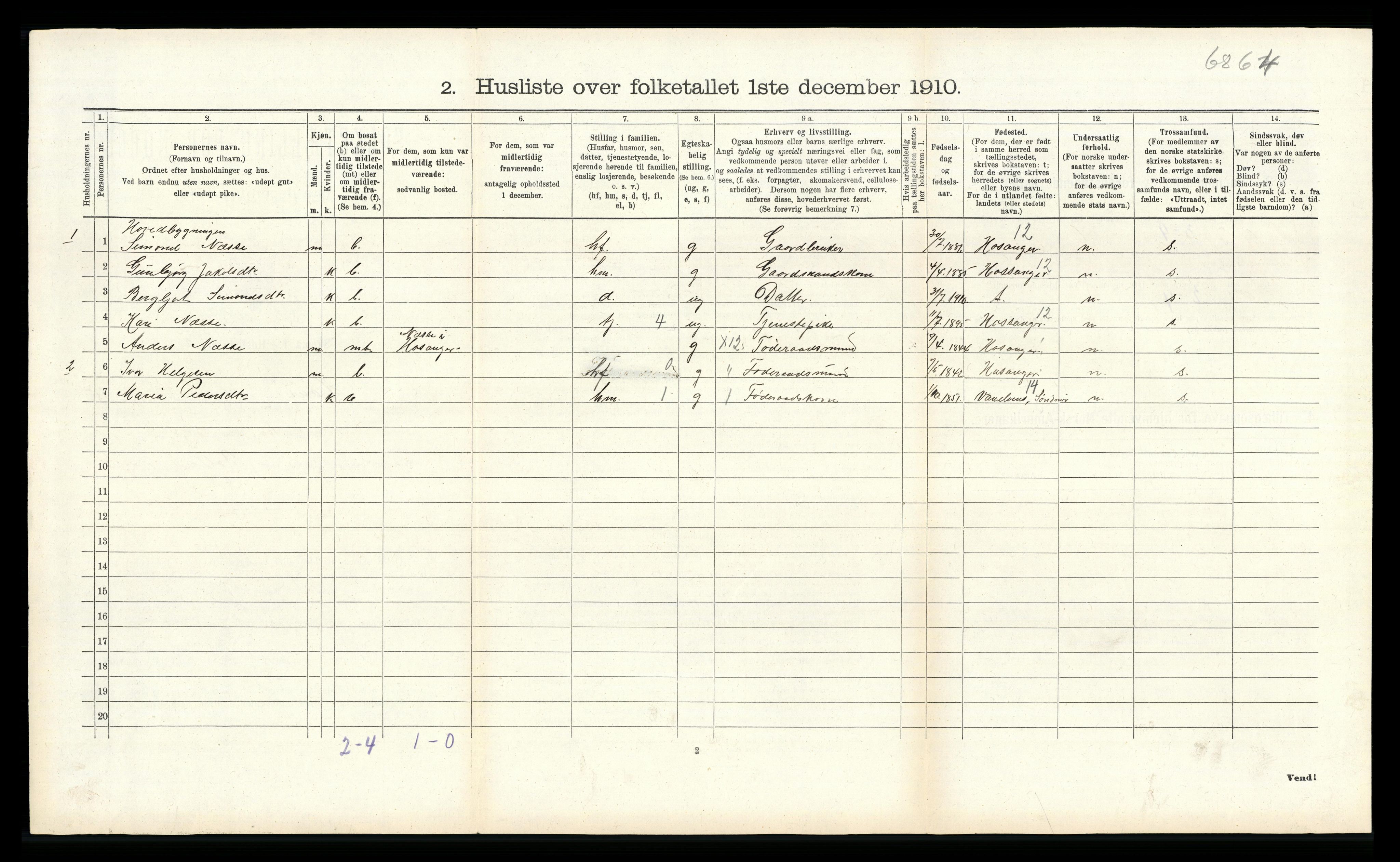 RA, Folketelling 1910 for 1250 Haus herred, 1910, s. 1231