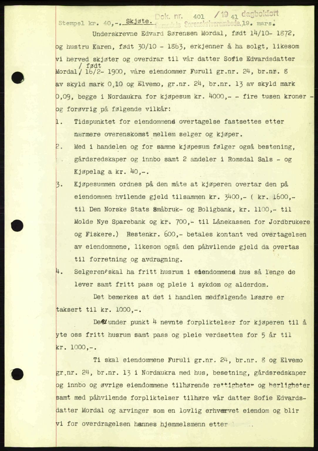 Romsdal sorenskriveri, SAT/A-4149/1/2/2C: Pantebok nr. A9, 1940-1941, Dagboknr: 401/1941