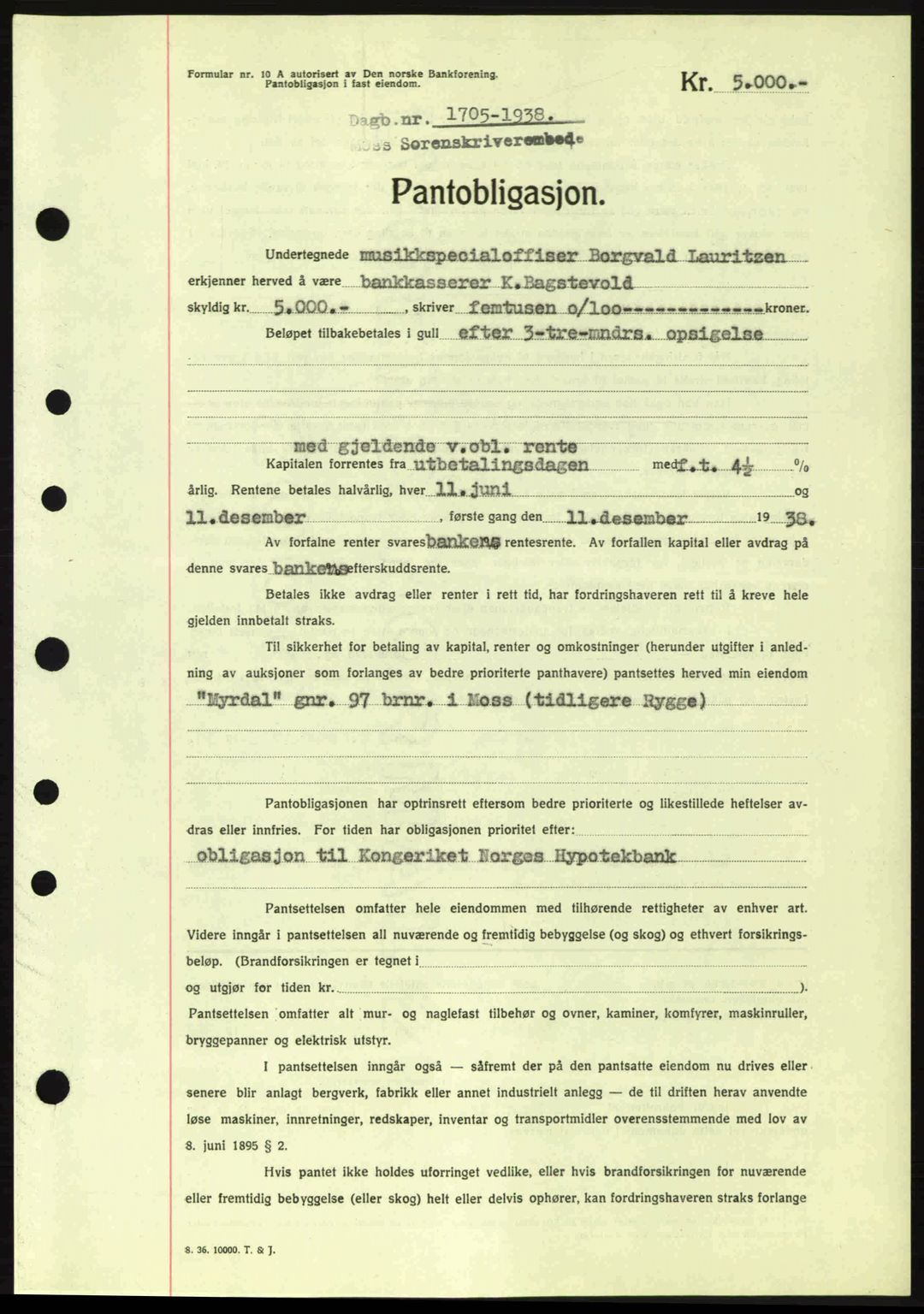 Moss sorenskriveri, SAO/A-10168: Pantebok nr. B6, 1938-1938, Dagboknr: 1705/1938