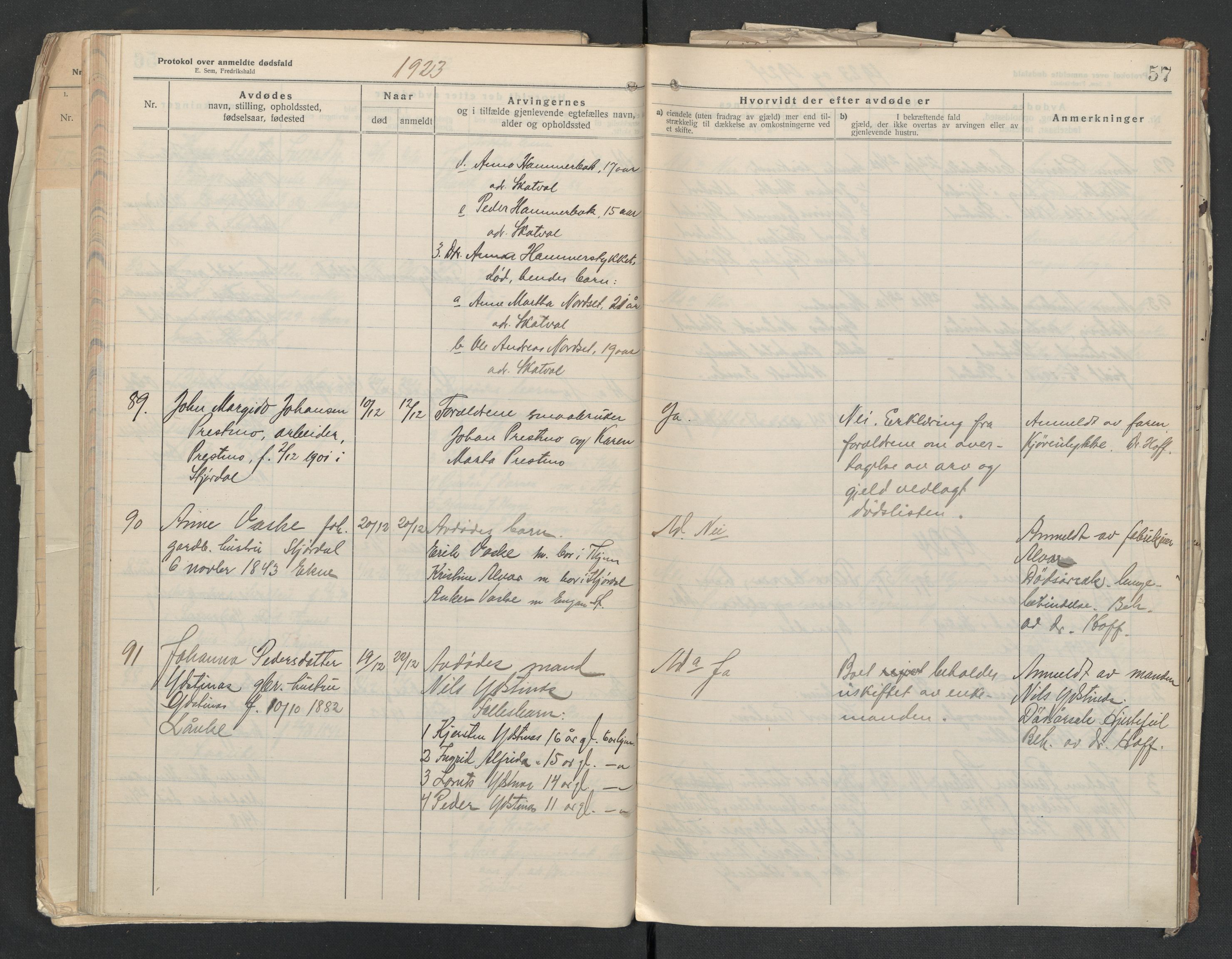 Nedre Stjørdal lensmannskontor, AV/SAT-A-1044/02/L0005: 2.01.05 Dødsfallsprotokoller, 1921-1928, s. 57