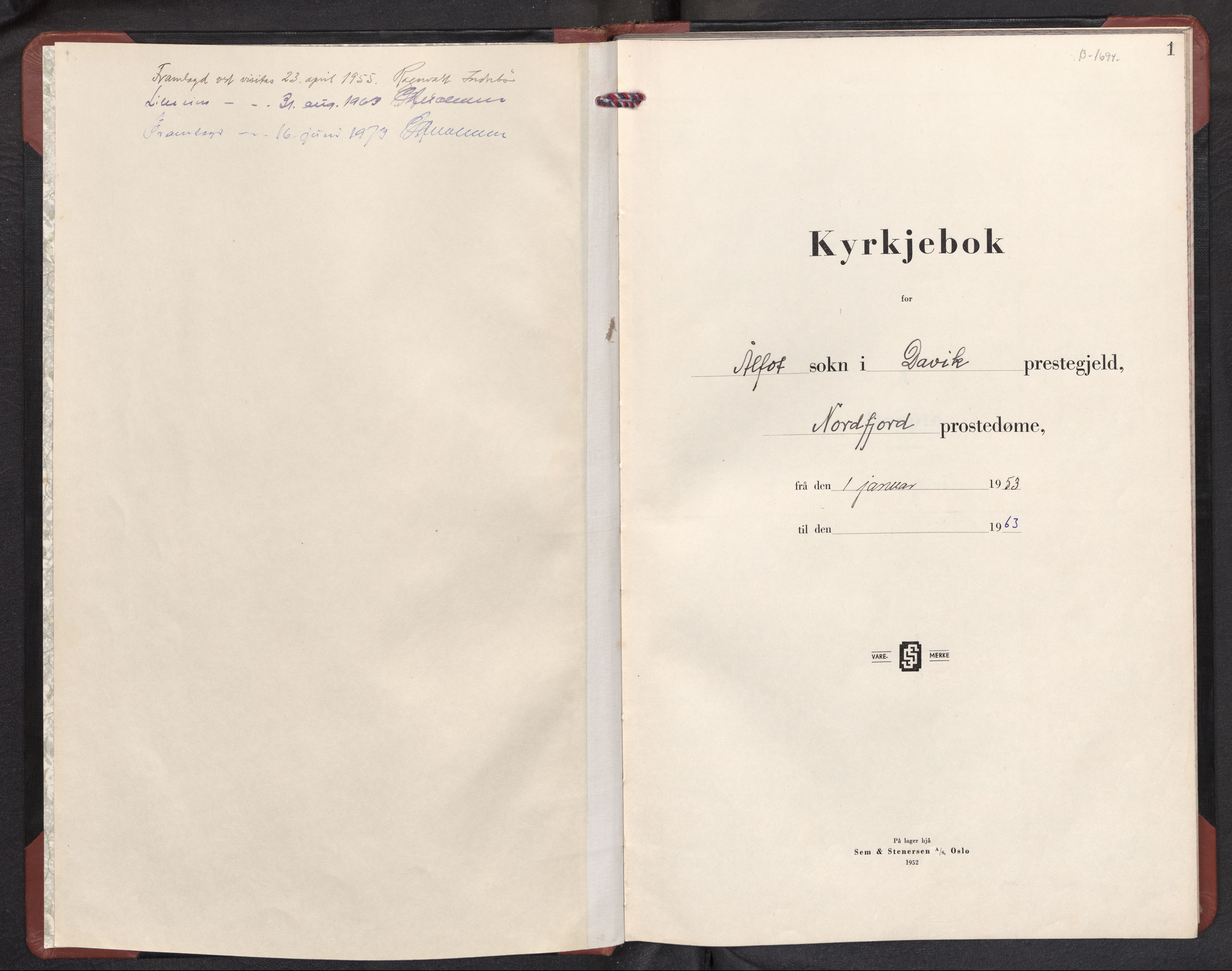 Davik sokneprestembete, SAB/A-79701/H/Hab/Habd/L0004: Klokkerbok nr. D 4, 1953-1973, s. 0b-1a