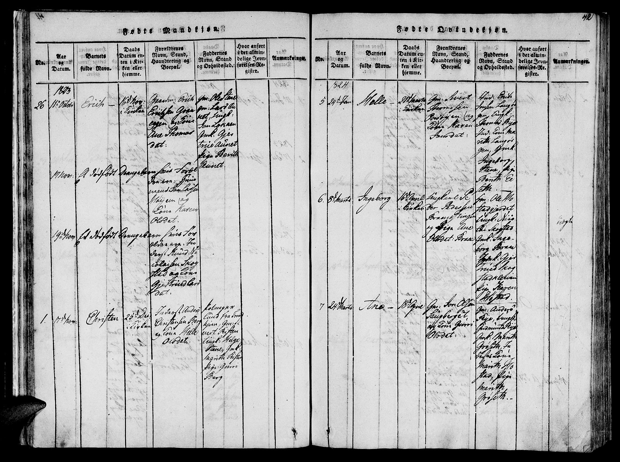 Ministerialprotokoller, klokkerbøker og fødselsregistre - Sør-Trøndelag, AV/SAT-A-1456/612/L0372: Ministerialbok nr. 612A06 /1, 1816-1828, s. 42