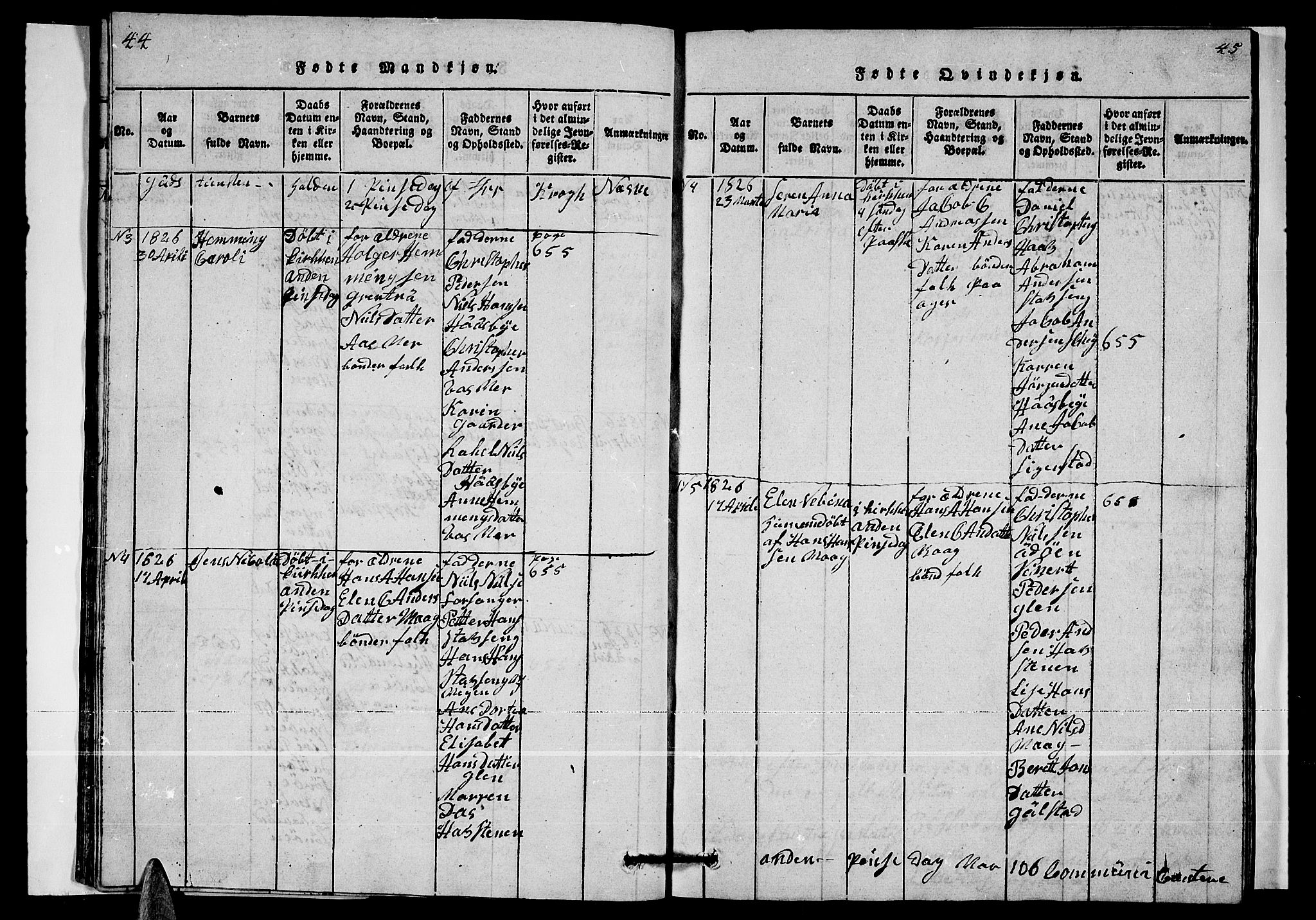 Ministerialprotokoller, klokkerbøker og fødselsregistre - Nordland, AV/SAT-A-1459/835/L0529: Klokkerbok nr. 835C01, 1820-1828, s. 44-45