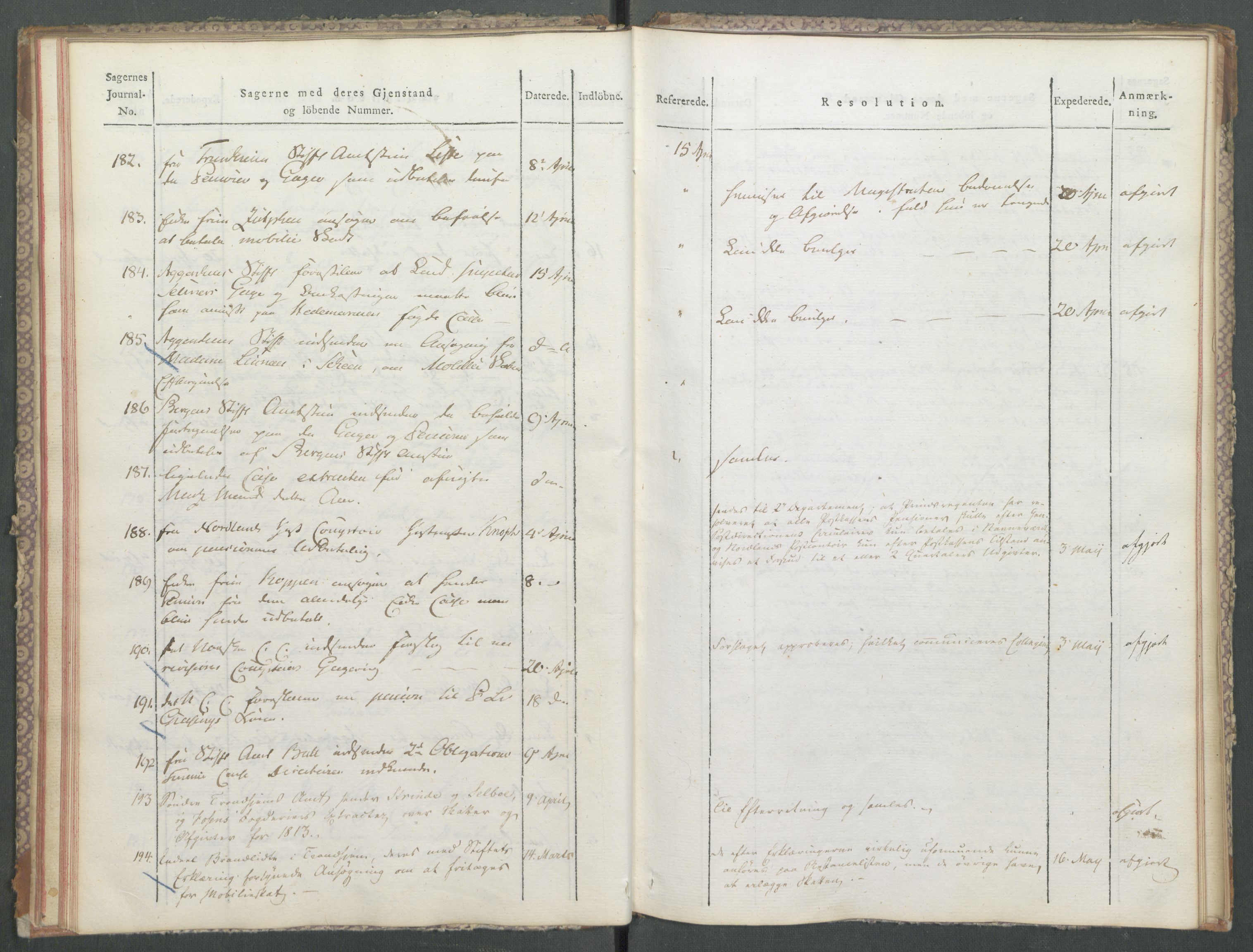 Departementene i 1814, RA/S-3899/Fa/L0006: 1. byrå - Journal A 1-543, 1814, s. 25