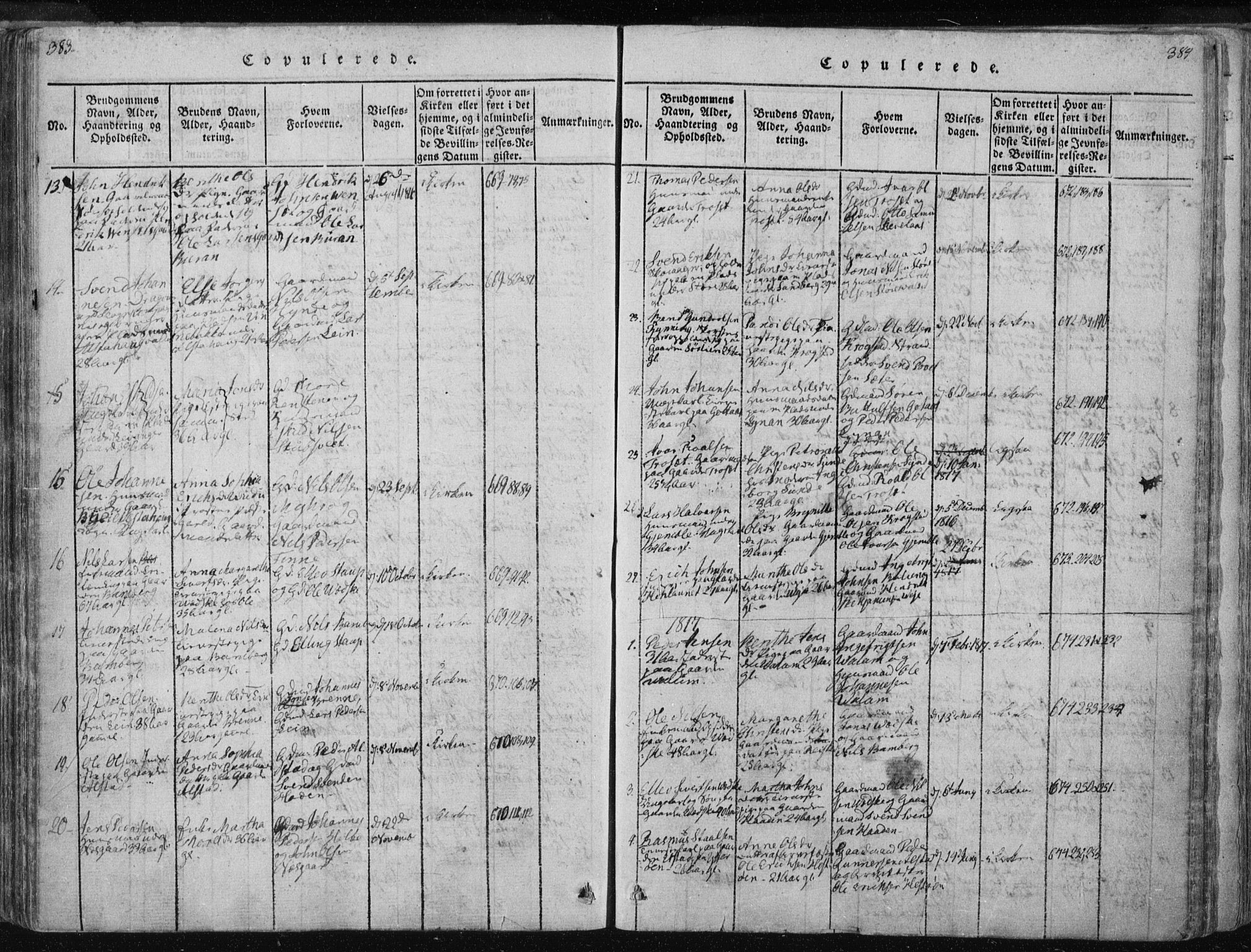 Ministerialprotokoller, klokkerbøker og fødselsregistre - Nord-Trøndelag, SAT/A-1458/717/L0148: Ministerialbok nr. 717A04 /1, 1816-1825, s. 383-384