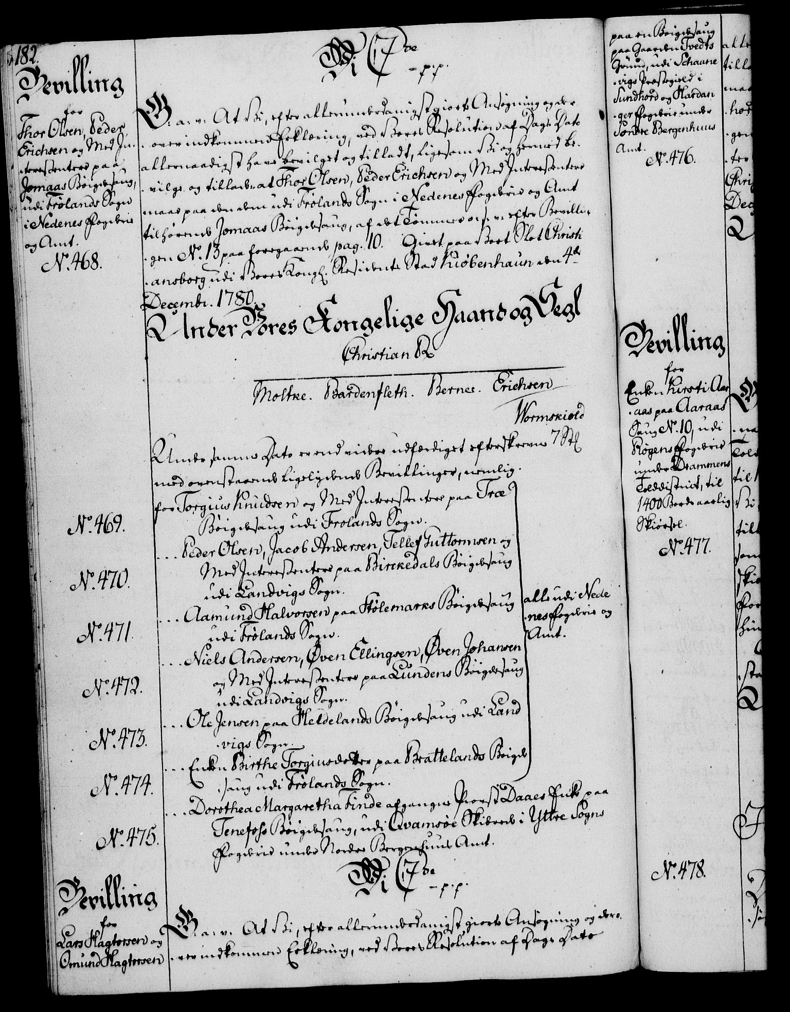 Rentekammeret, Kammerkanselliet, RA/EA-3111/G/Gg/Gga/L0011: Norsk ekspedisjonsprotokoll med register (merket RK 53.11), 1779-1781, s. 182