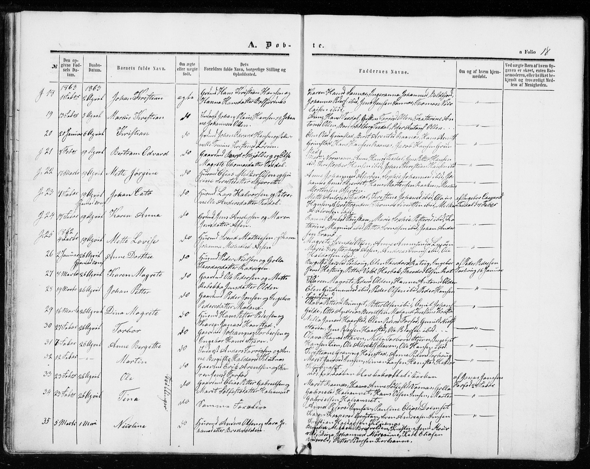 Ministerialprotokoller, klokkerbøker og fødselsregistre - Sør-Trøndelag, SAT/A-1456/655/L0678: Ministerialbok nr. 655A07, 1861-1873, s. 18