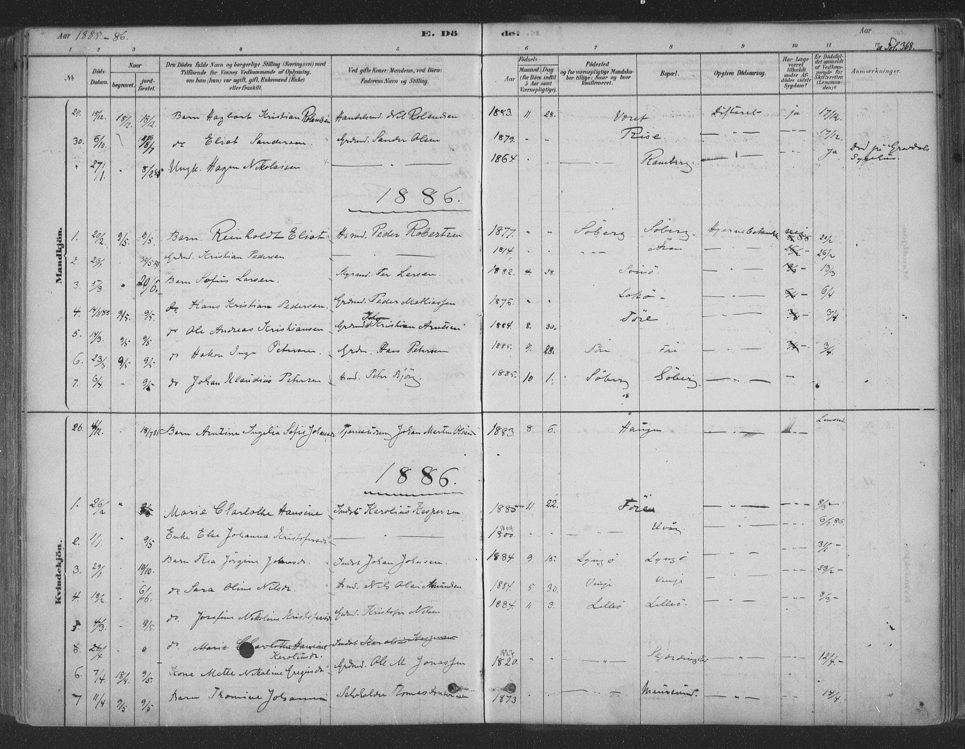 Ministerialprotokoller, klokkerbøker og fødselsregistre - Nordland, SAT/A-1459/891/L1302: Ministerialbok nr. 891A07, 1878-1895, s. 368
