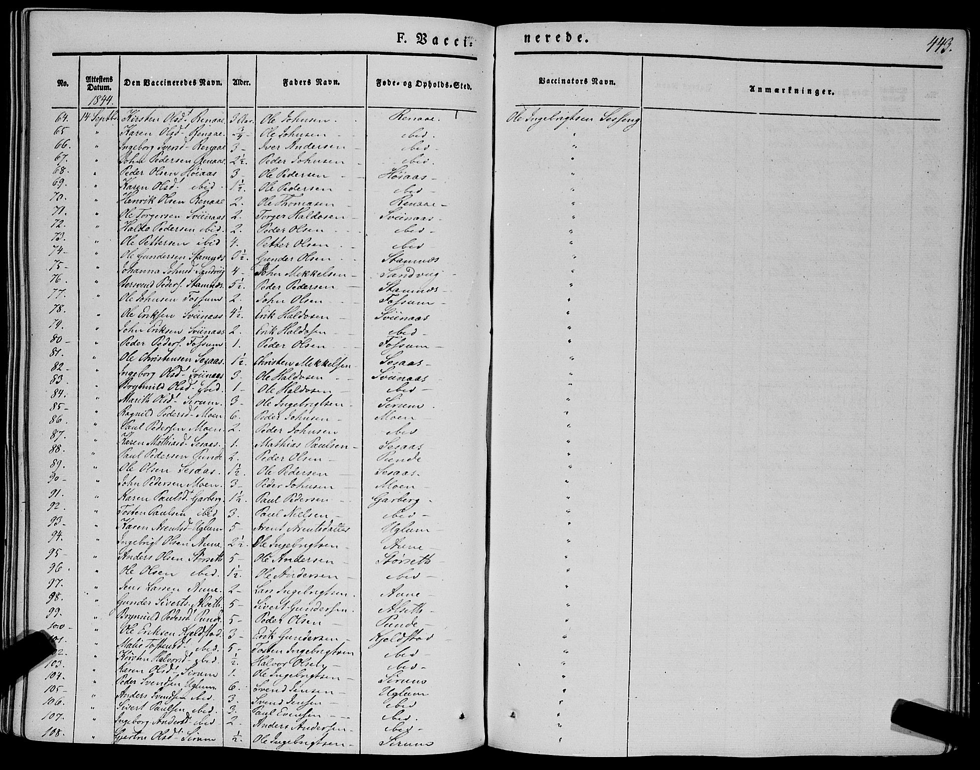 Ministerialprotokoller, klokkerbøker og fødselsregistre - Sør-Trøndelag, AV/SAT-A-1456/695/L1145: Ministerialbok nr. 695A06 /1, 1843-1859, s. 443