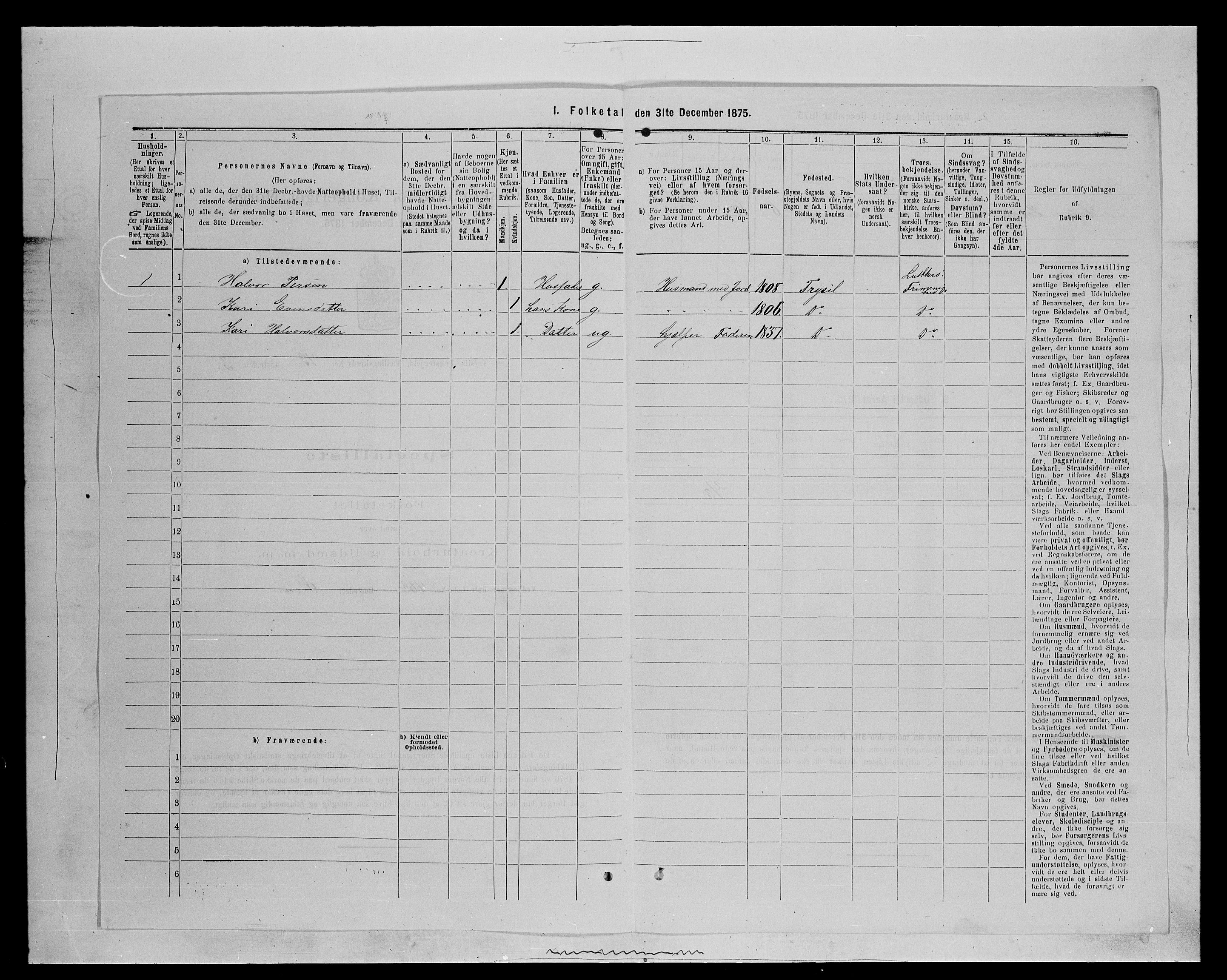 SAH, Folketelling 1875 for 0428P Trysil prestegjeld, 1875, s. 1363