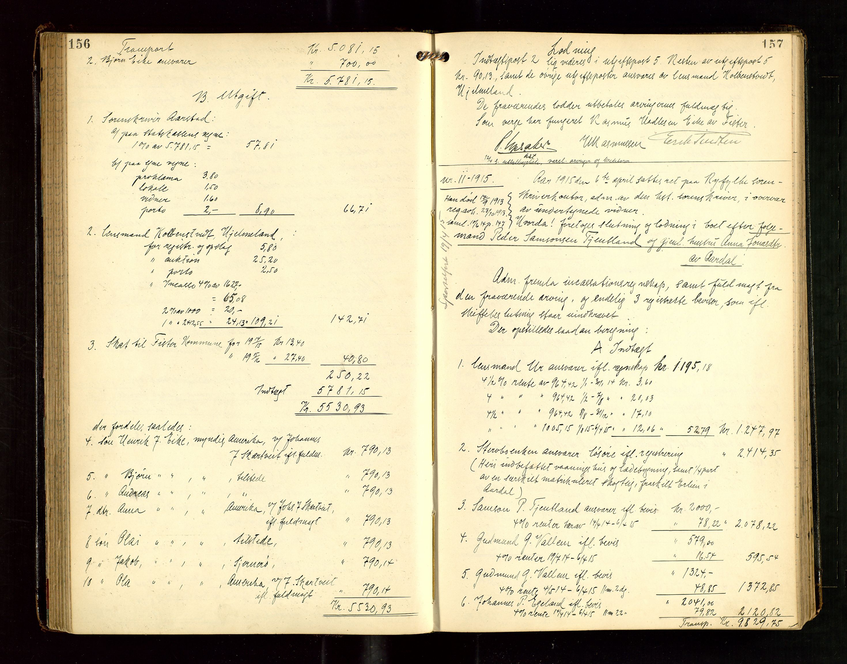 Ryfylke tingrett, AV/SAST-A-100055/001/IV/IVG/L0004: Skifteutlodningsprotokoll Med register, 1912-1918, s. 156-157