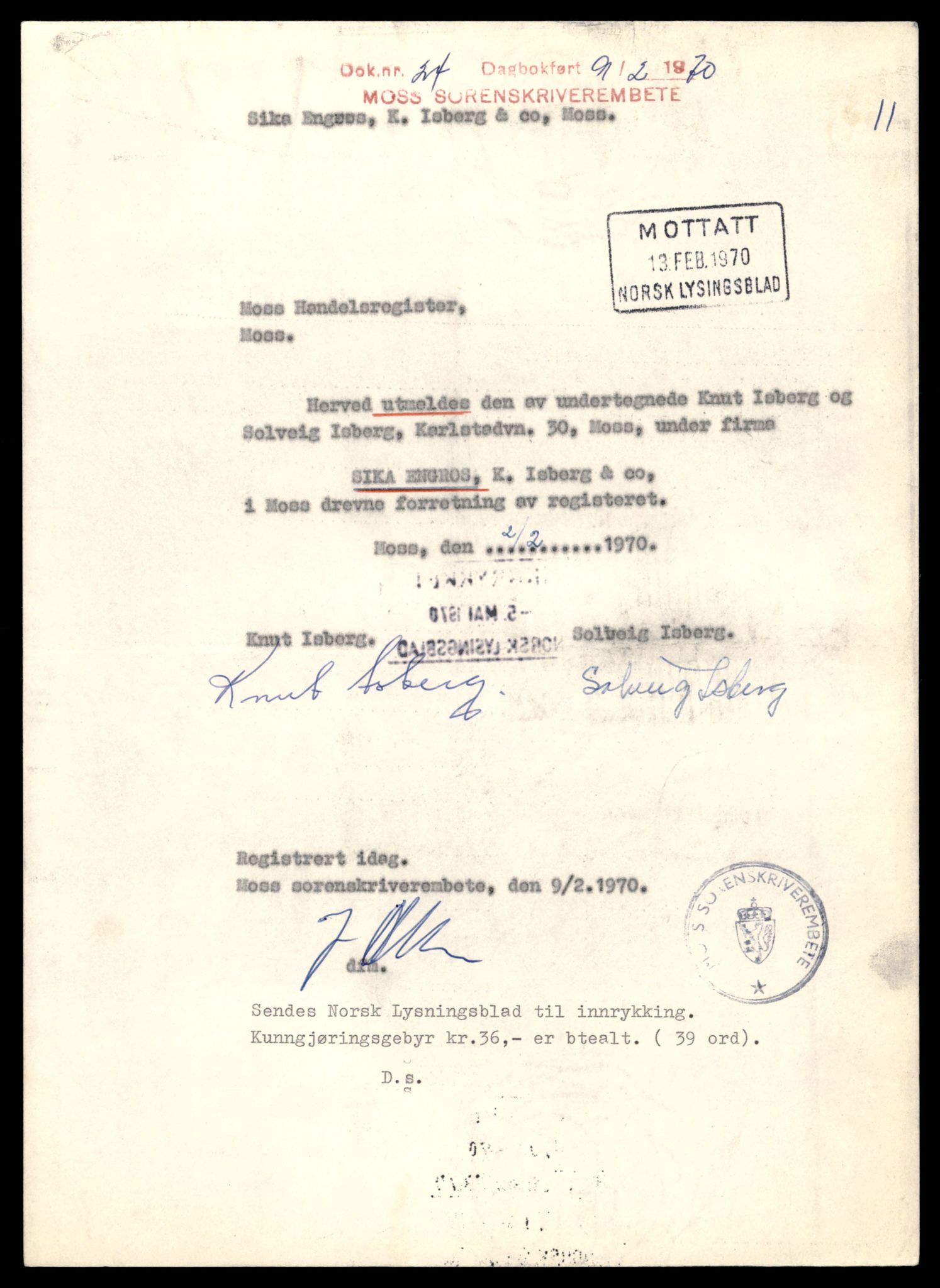 Moss tingrett, AV/SAT-A-10063/K/Kc/Kca/L0008: Enkeltmannsforetak, Sik - Tør, 1944-1990, s. 3