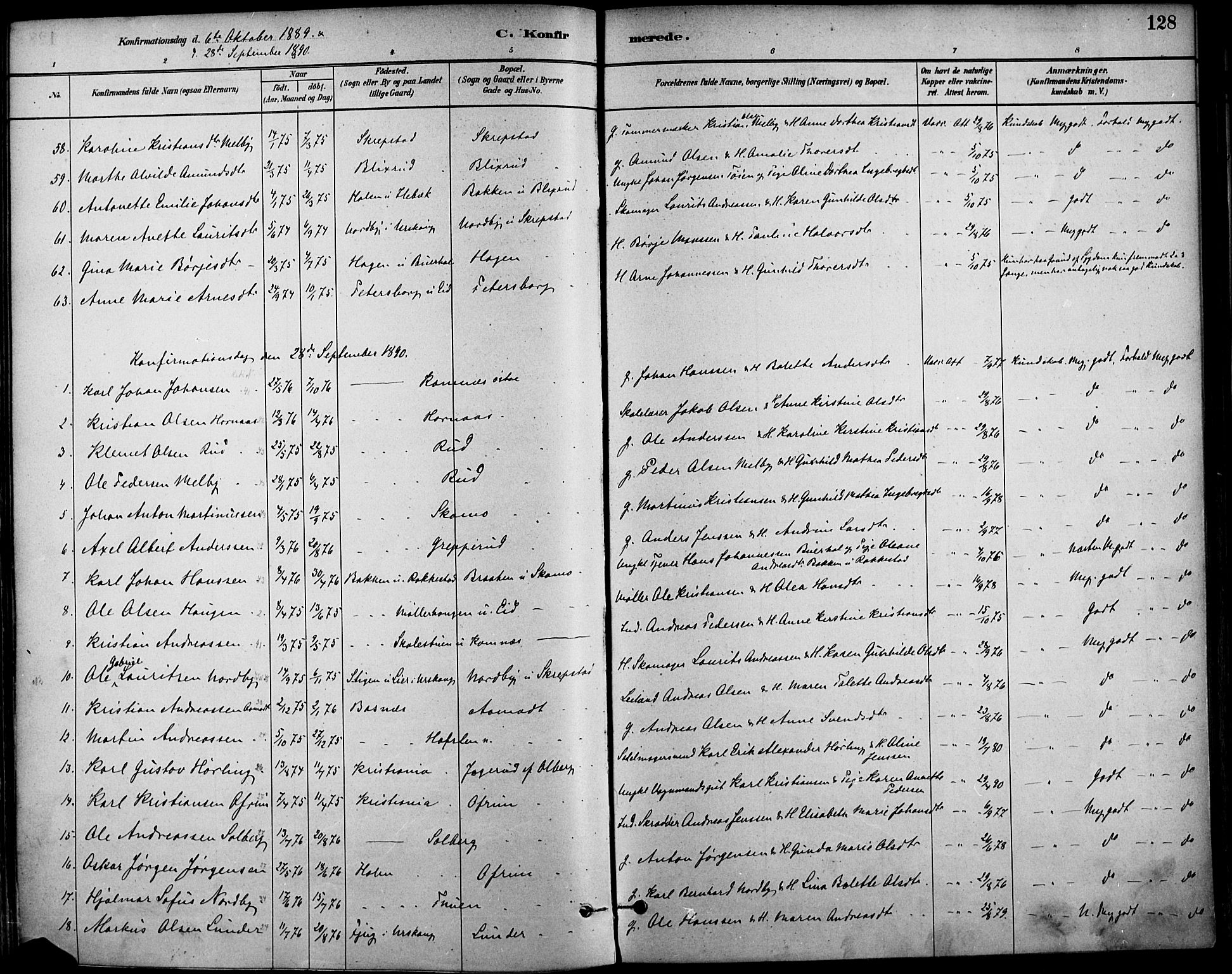 Høland prestekontor Kirkebøker, SAO/A-10346a/F/Fa/L0013: Ministerialbok nr. I 13, 1880-1897, s. 128