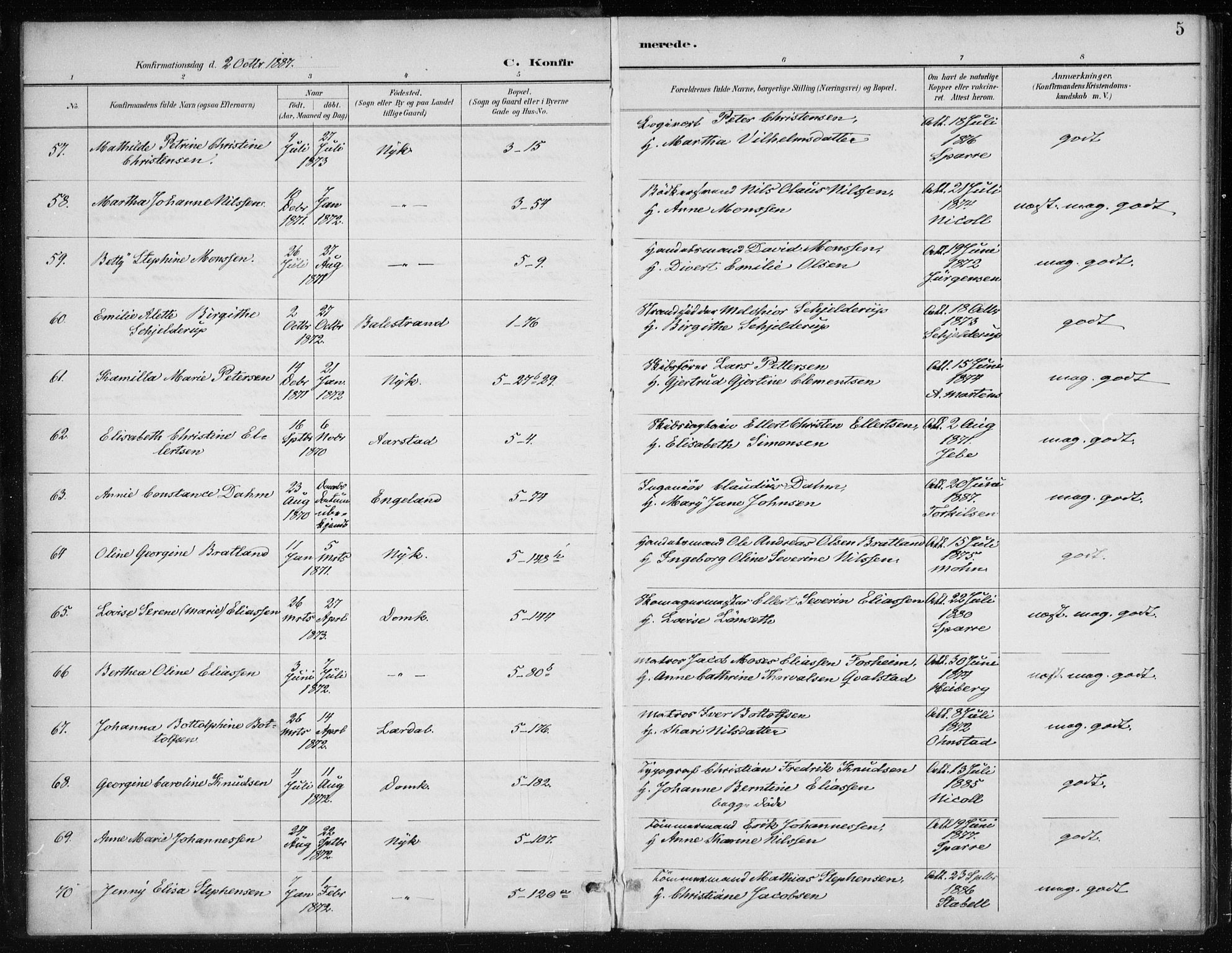 Nykirken Sokneprestembete, AV/SAB-A-77101/H/Haa/L0028: Ministerialbok nr. C 7, 1887-1913, s. 5