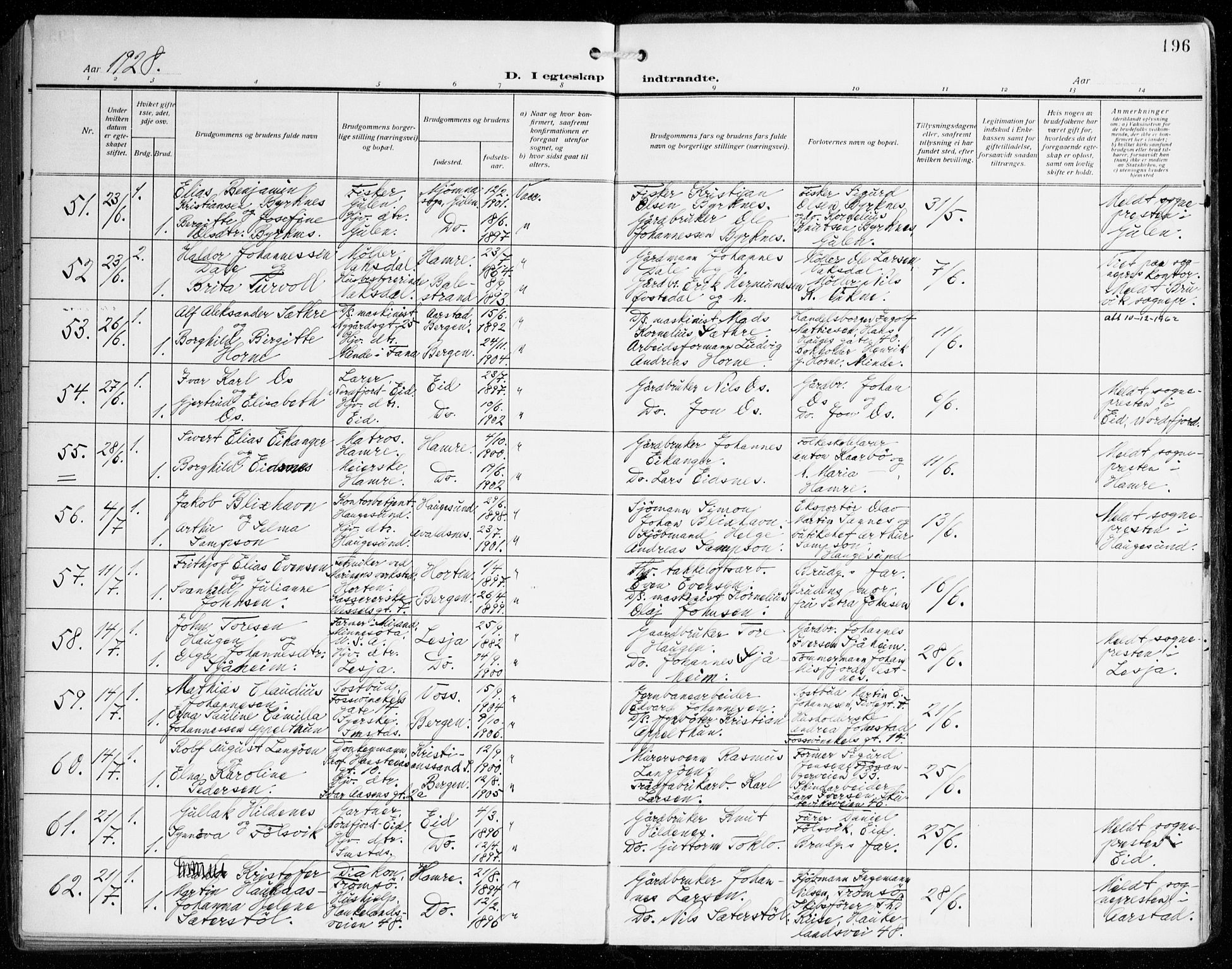 Johanneskirken sokneprestembete, AV/SAB-A-76001/H/Haa/L0013: Ministerialbok nr. D 2, 1912-1929, s. 196