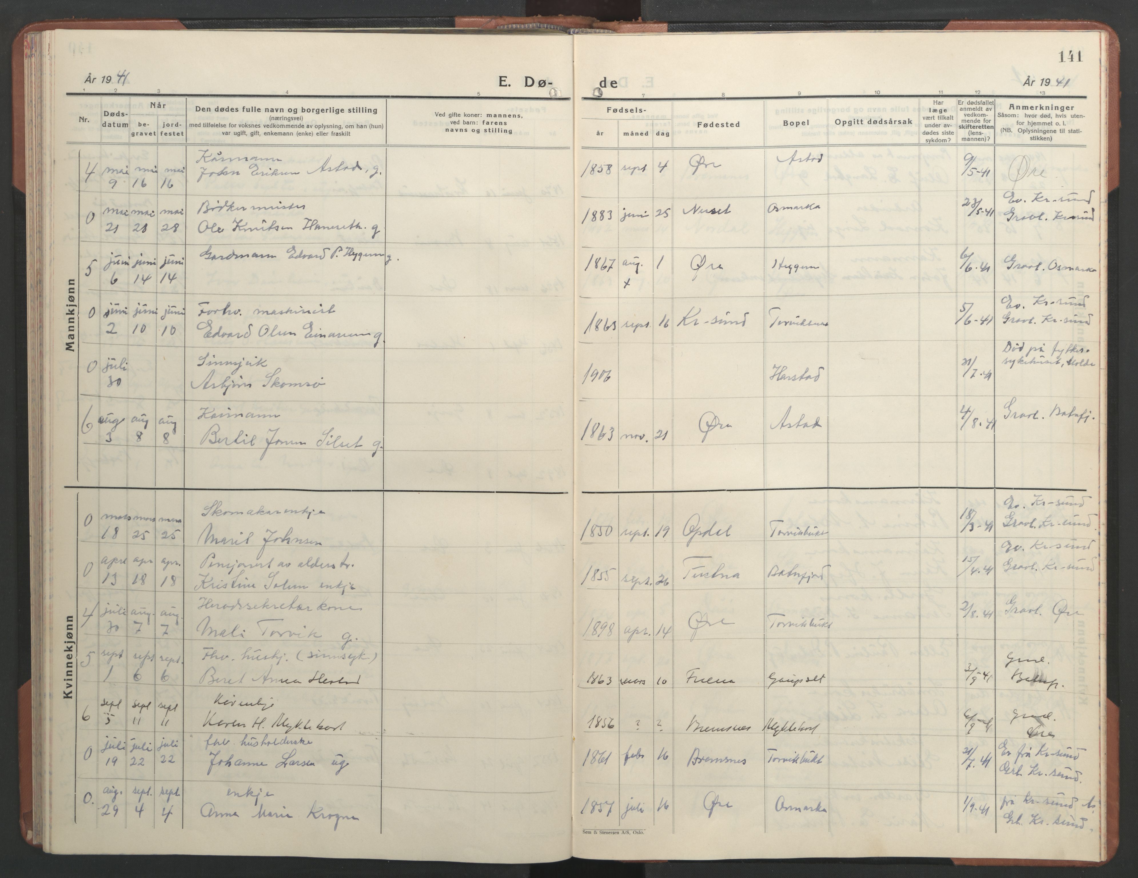 Ministerialprotokoller, klokkerbøker og fødselsregistre - Møre og Romsdal, AV/SAT-A-1454/584/L0971: Klokkerbok nr. 584C04, 1933-1946, s. 141