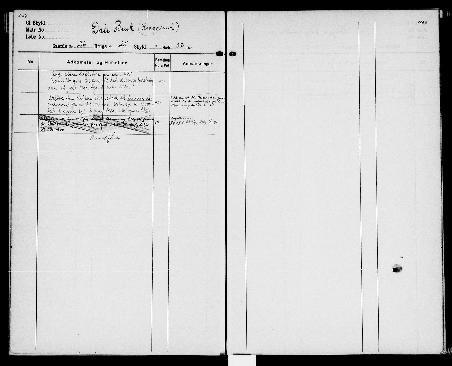 Hadeland og Land tingrett, AV/SAH-TING-010/H/Ha/Hac/L0002: Panteregister nr. 3.2, 1906-1950, s. 1167-1168