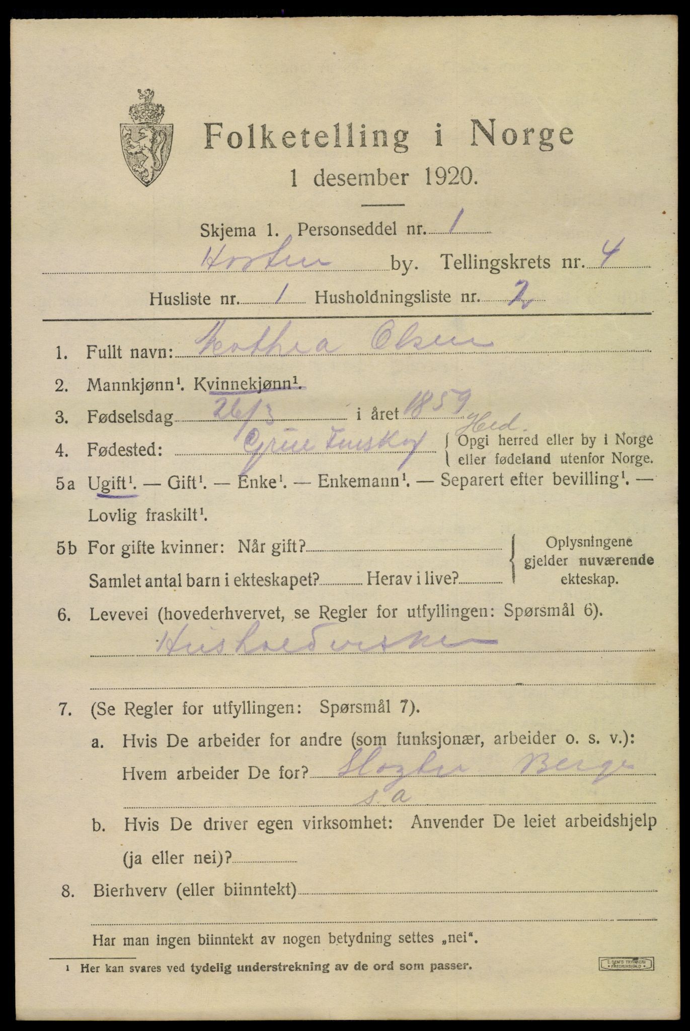 SAKO, Folketelling 1920 for 0703 Horten kjøpstad, 1920, s. 16269