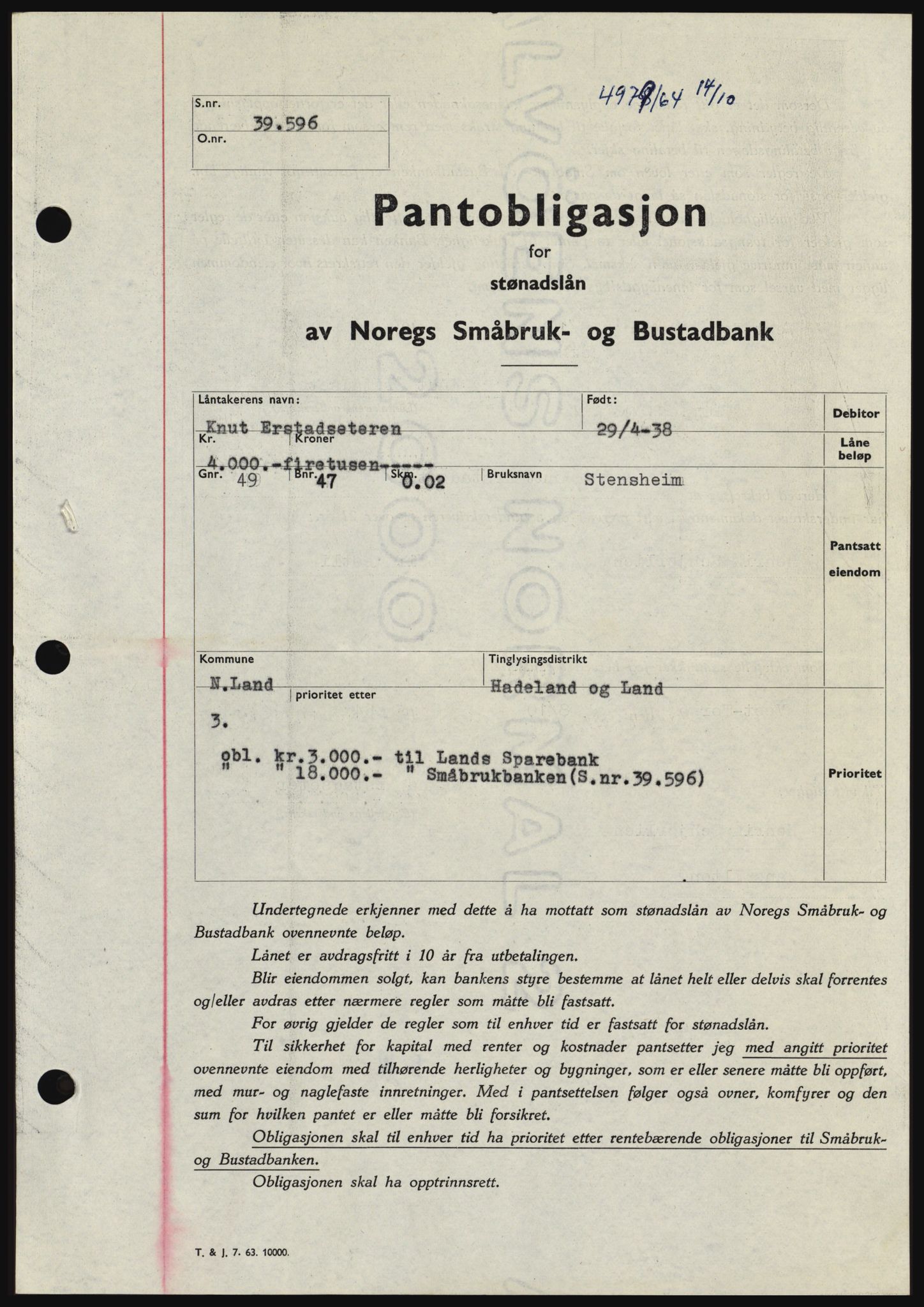 Hadeland og Land tingrett, SAH/TING-010/H/Hb/Hbc/L0056: Pantebok nr. B56, 1964-1964, Dagboknr: 4979/1964