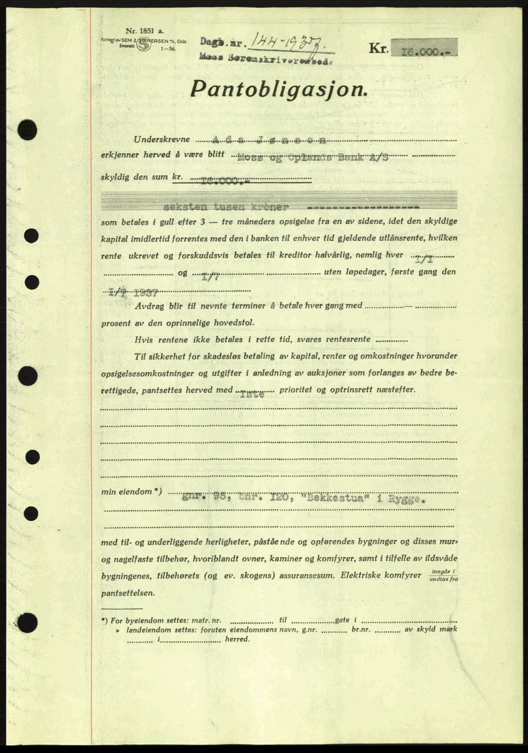 Moss sorenskriveri, SAO/A-10168: Pantebok nr. B3, 1937-1937, Dagboknr: 144/1937
