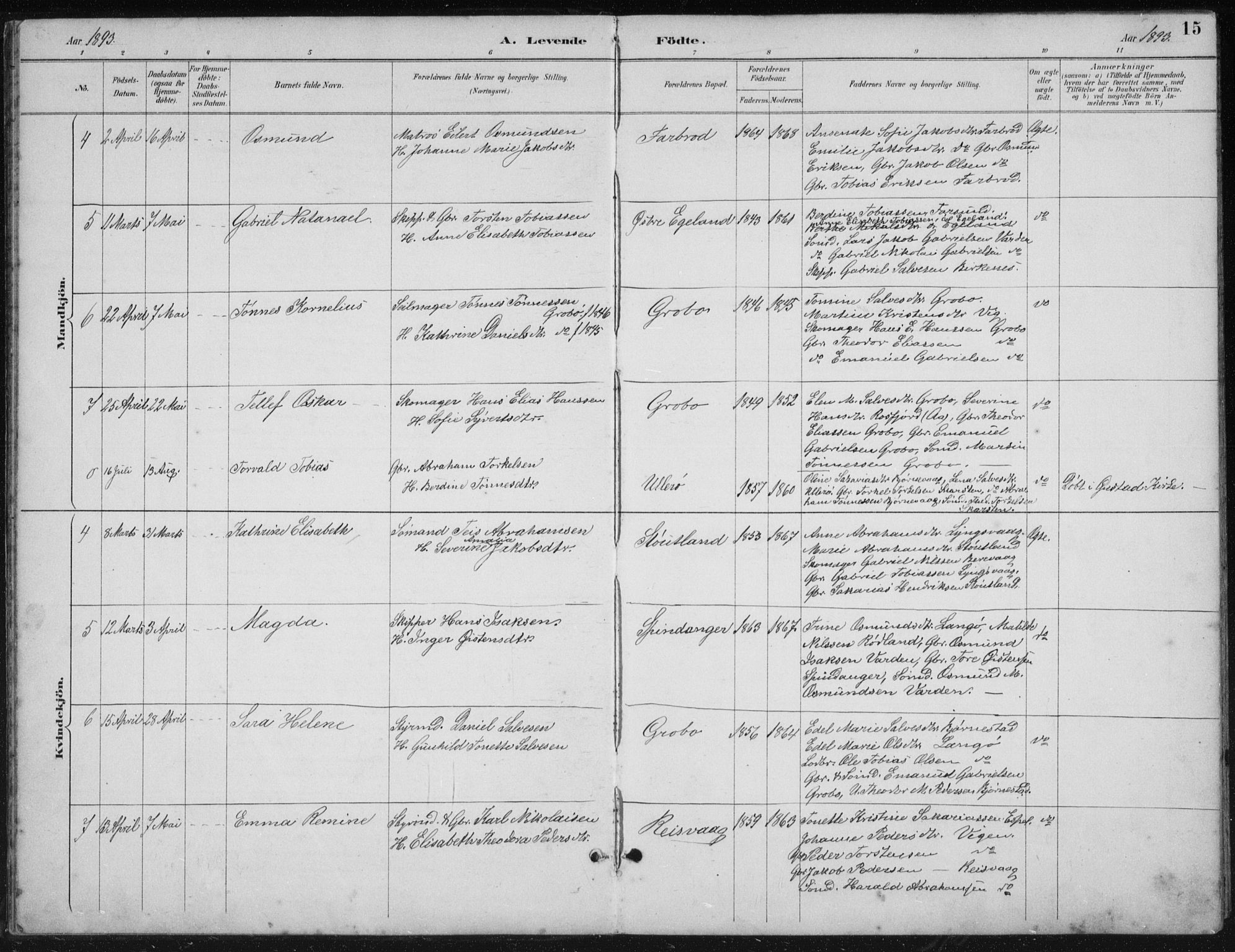 Herad sokneprestkontor, AV/SAK-1111-0018/F/Fb/Fbb/L0004: Klokkerbok nr. B 4, 1890-1935, s. 15