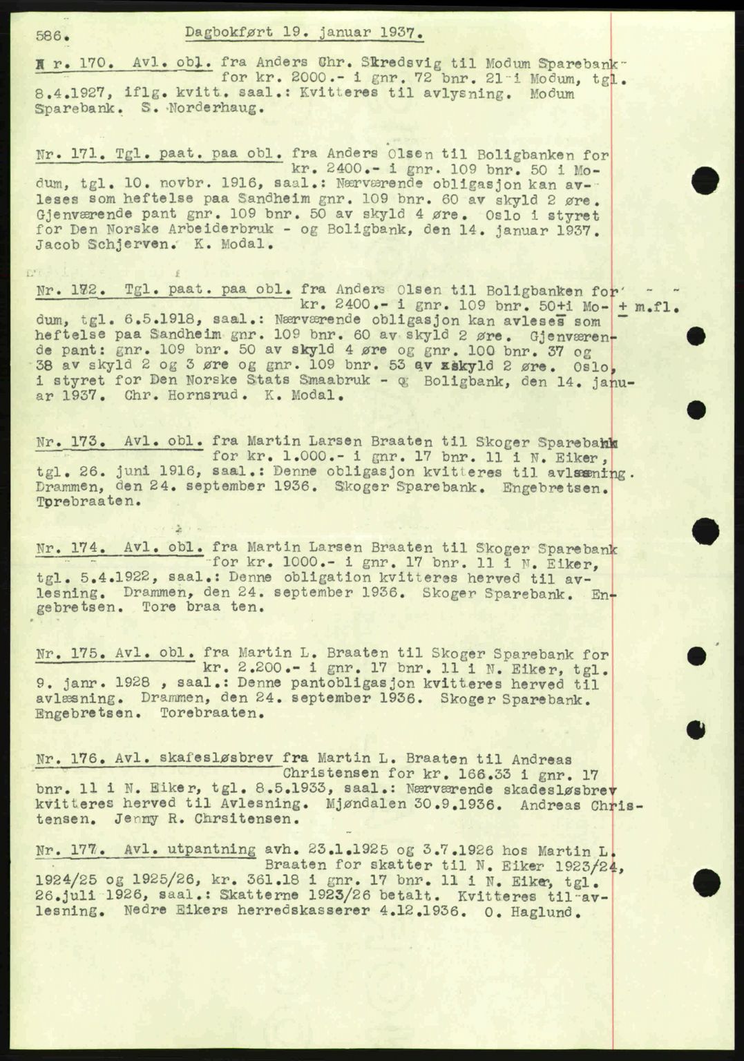 Eiker, Modum og Sigdal sorenskriveri, SAKO/A-123/G/Ga/Gab/L0034: Pantebok nr. A4, 1936-1937, Dagboknr: 170/1937